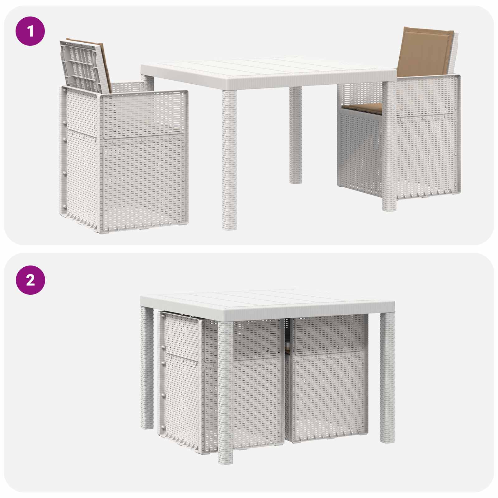 Set da Pranzo per Giardino 3 pz Bianco e Tortora PP | homemem39