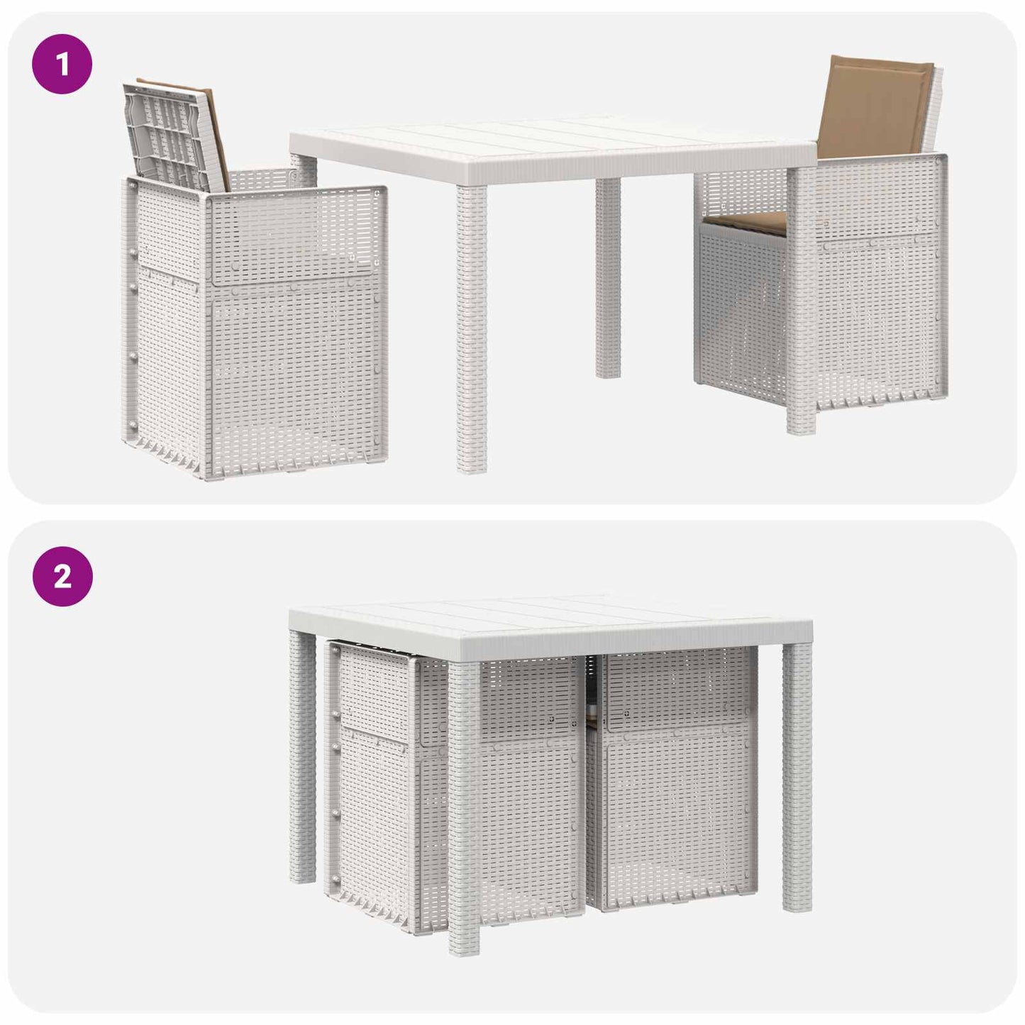 Set da Pranzo per Giardino 3 pz Bianco e Tortora PP