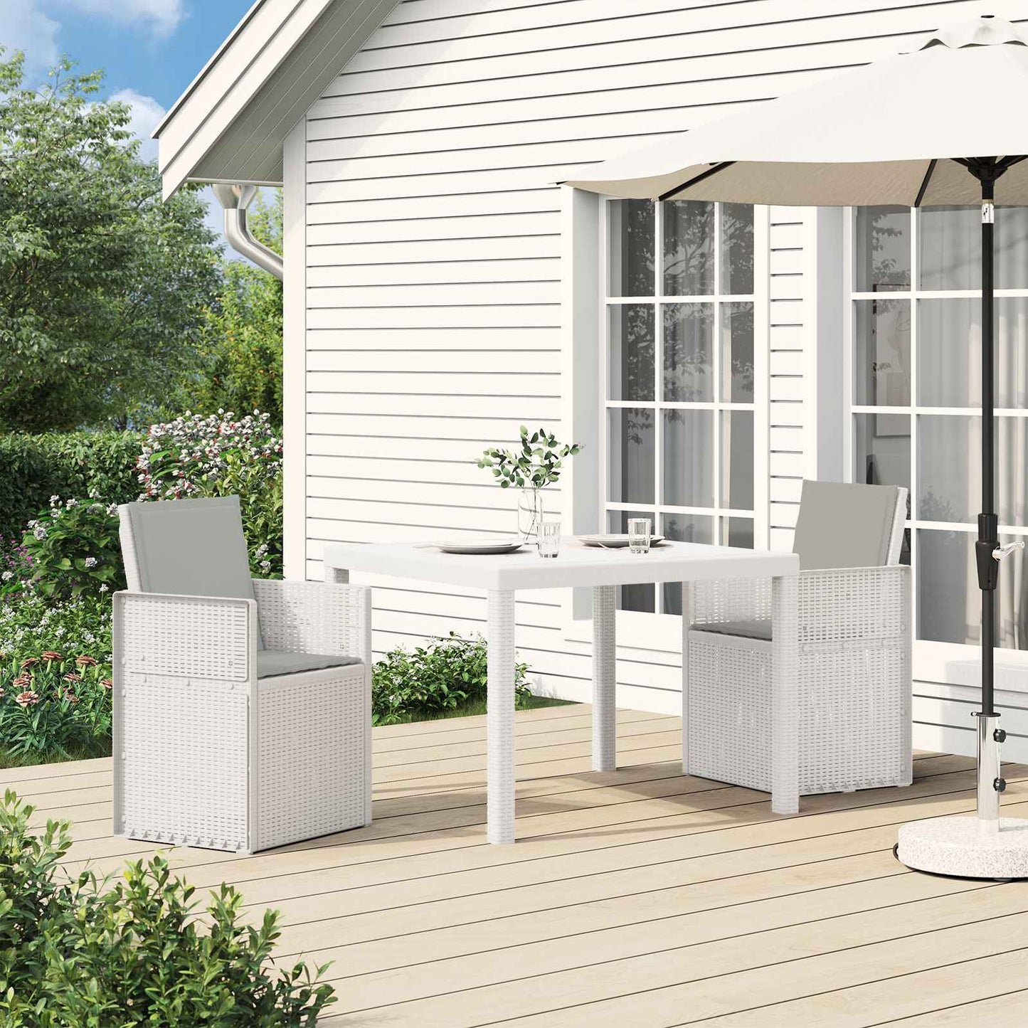 Set da Pranzo per Giardino 3 pz Bianco e Grigio Chiaro PP