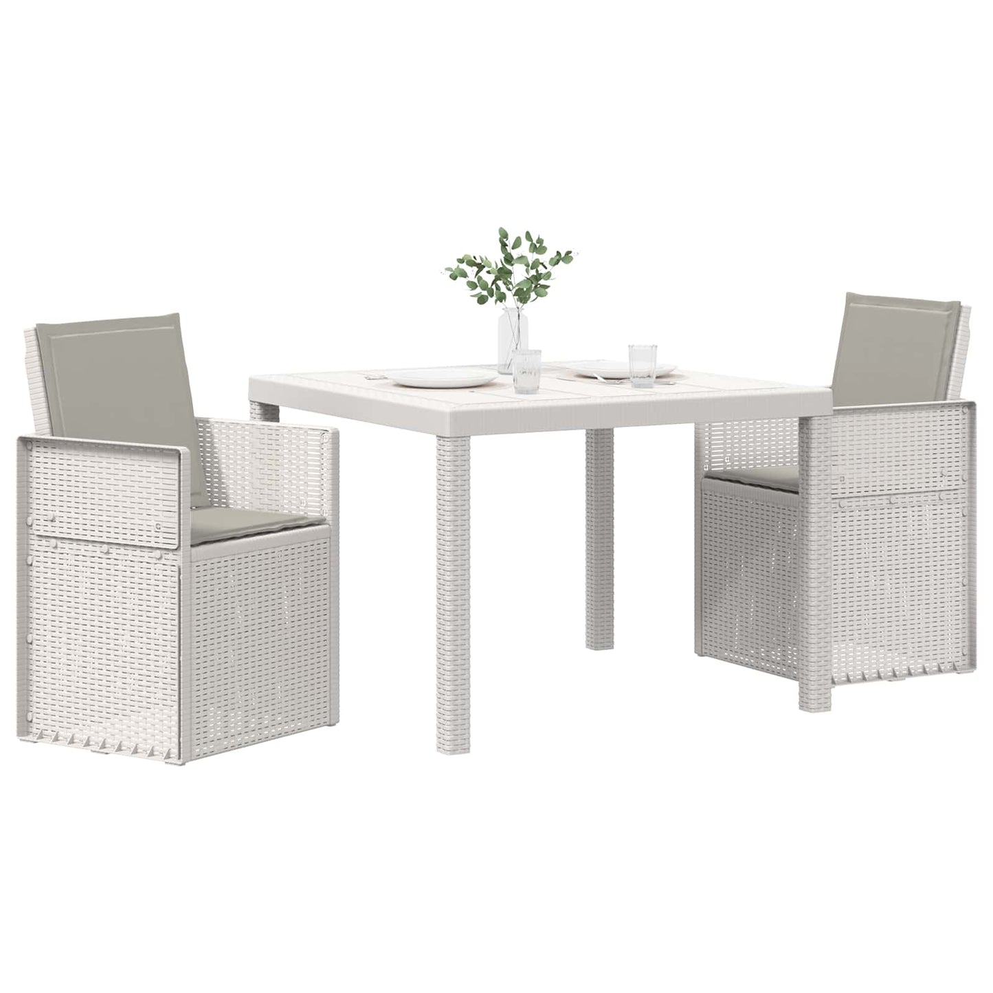Set da Pranzo per Giardino 3 pz Bianco e Grigio Chiaro PP