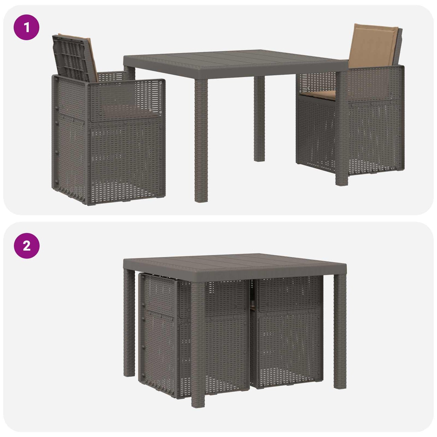 Set da Pranzo per Giardino 3 pz Grigio chiaro e Tortora PP | homemem39