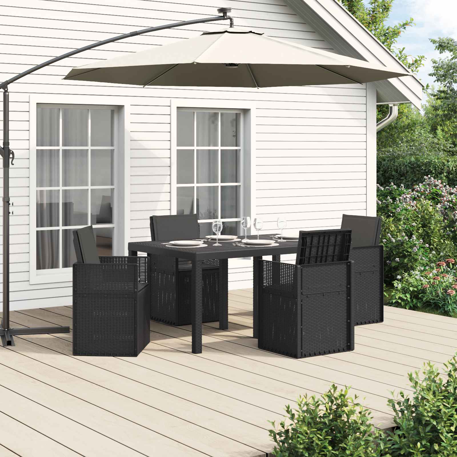 Set da Pranzo per Giardino con cuscino 5 pcs Antracite PP | homemem39