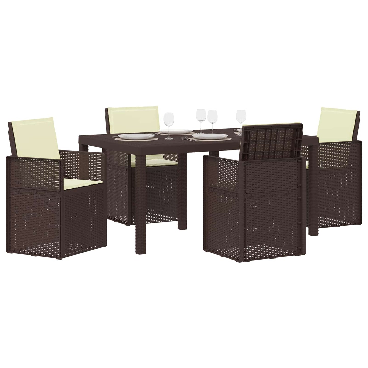 Set da Pranzo per Giardino con cuscino 5 pcs Marrone e Crema PP | homemem39