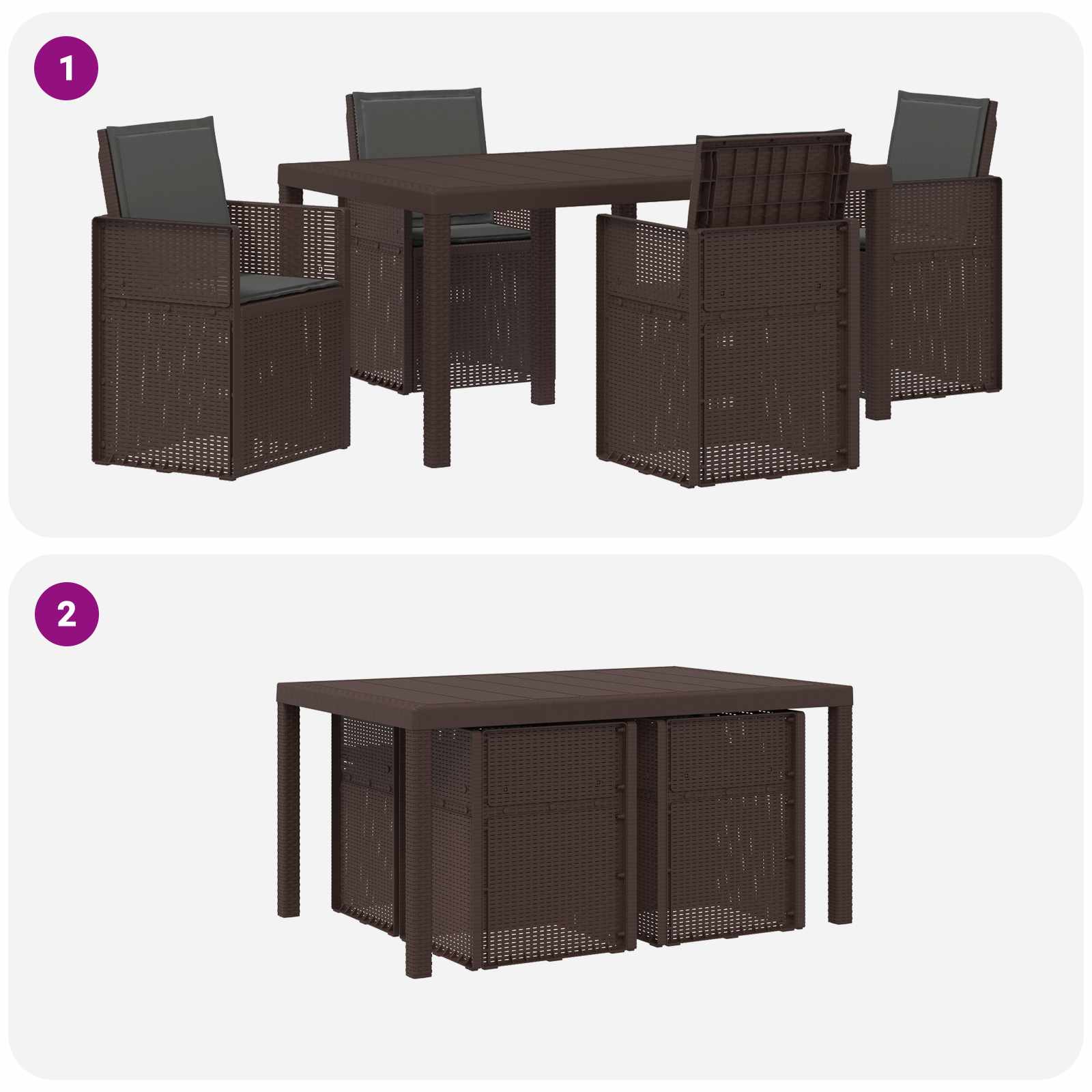 Set da Pranzo per Giardino 5 pcs Marrone e Antracite PP | homemem39