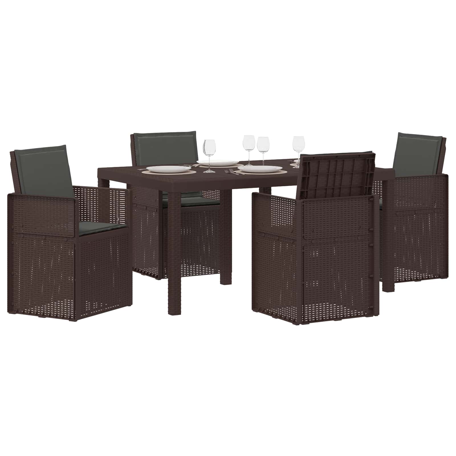 Set da Pranzo per Giardino 5 pcs Marrone e Antracite PP | homemem39