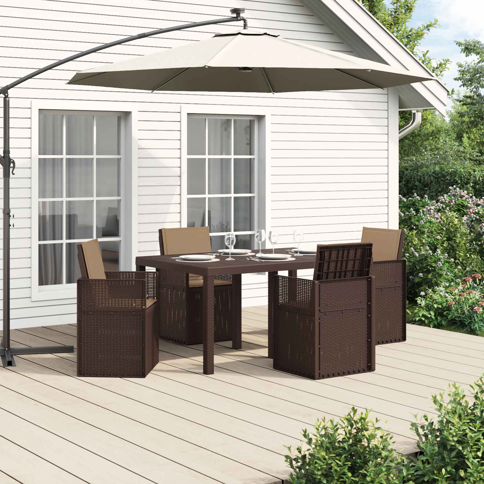 Set da Pranzo per Giardino 5 pcs Marrone e Tortora PP | homemem39