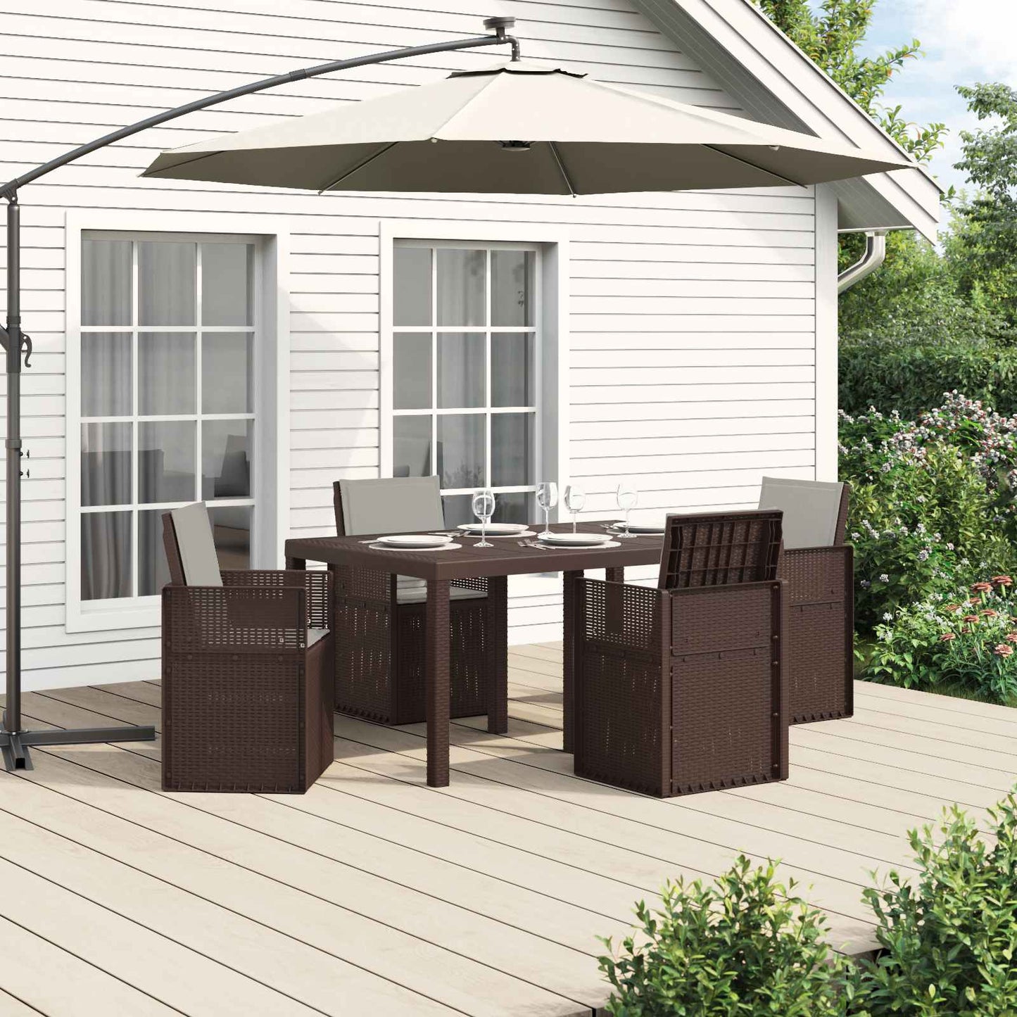 Set da Pranzo per Giardino 5 pcs Marrone e Grigio Chiaro PP | homemem39