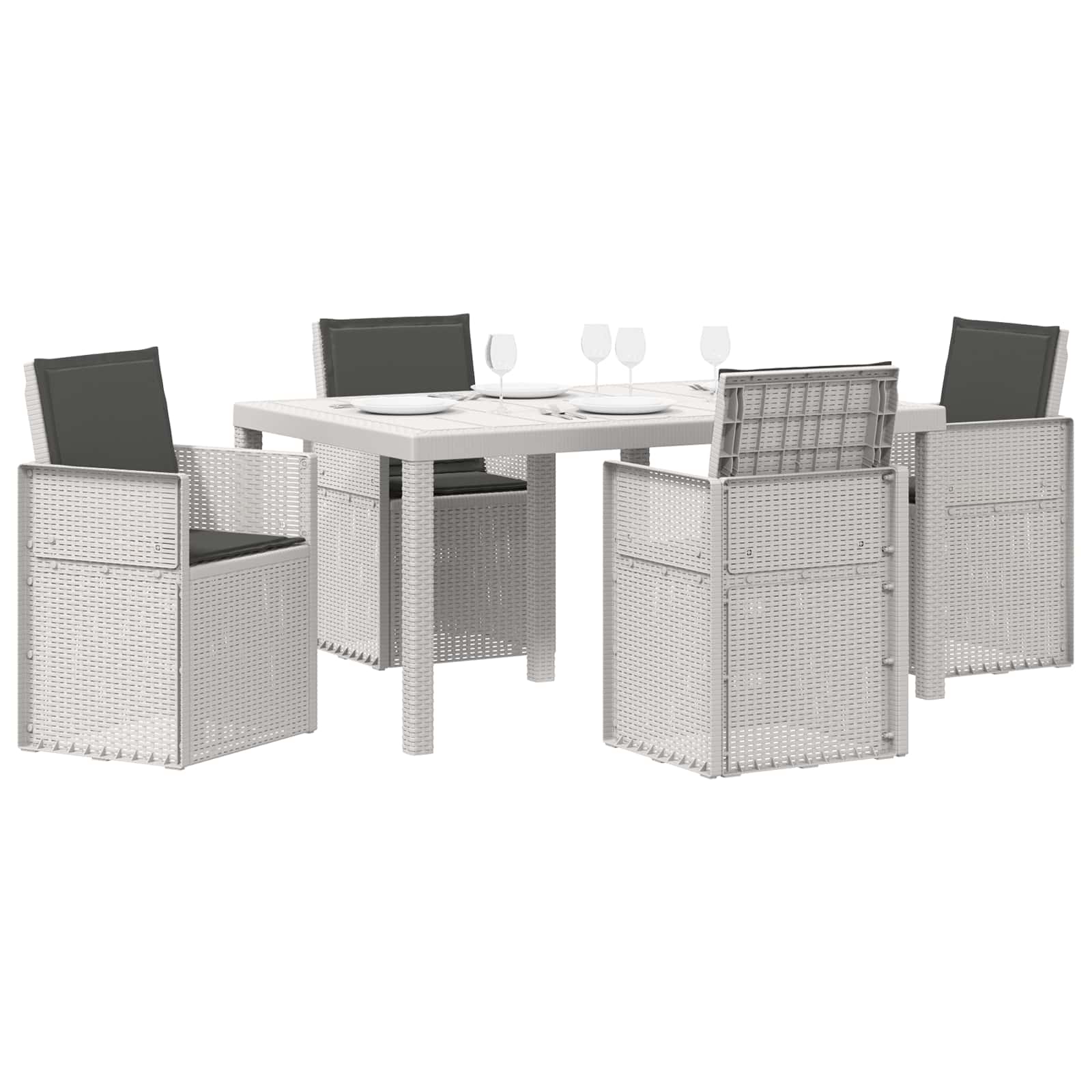 Set da Pranzo per Giardino 5 pz Bianco e Antracite PP | homemem39