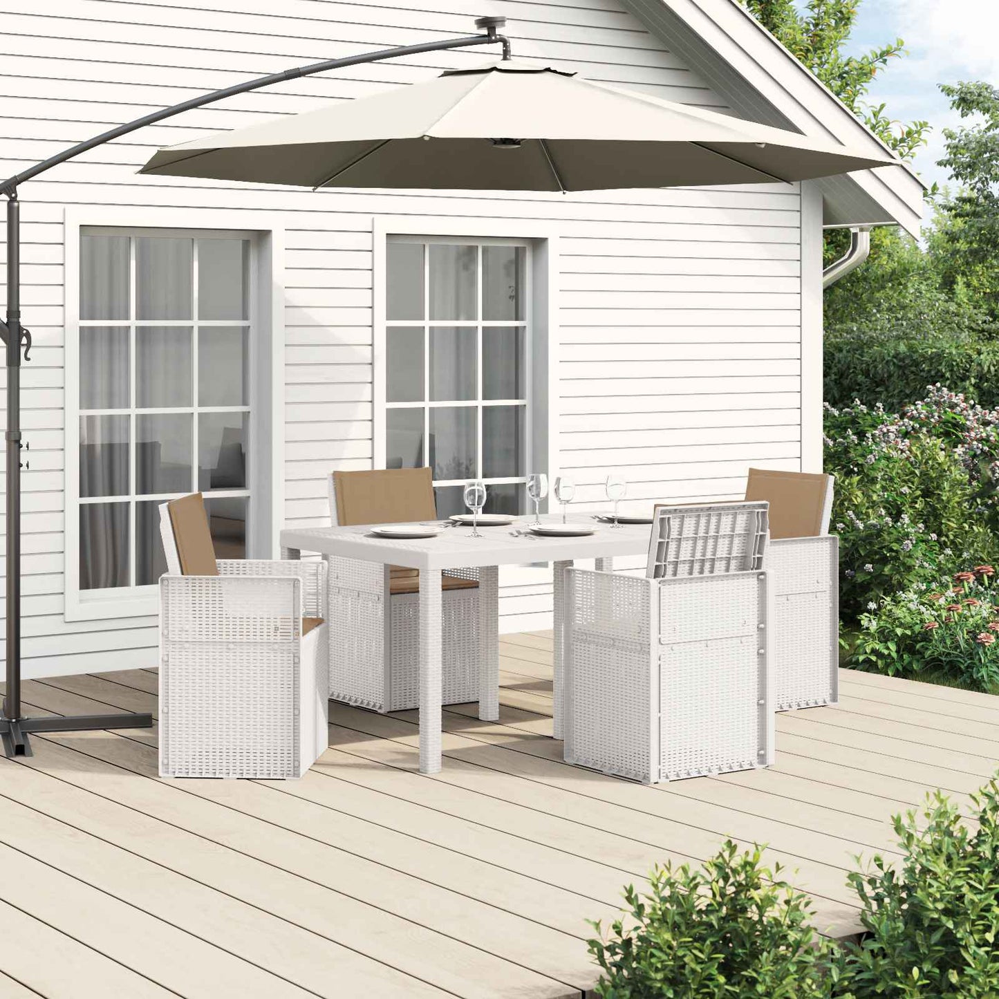 Set da Pranzo per Giardino 5 pz Bianco e Tortora PP | homemem39