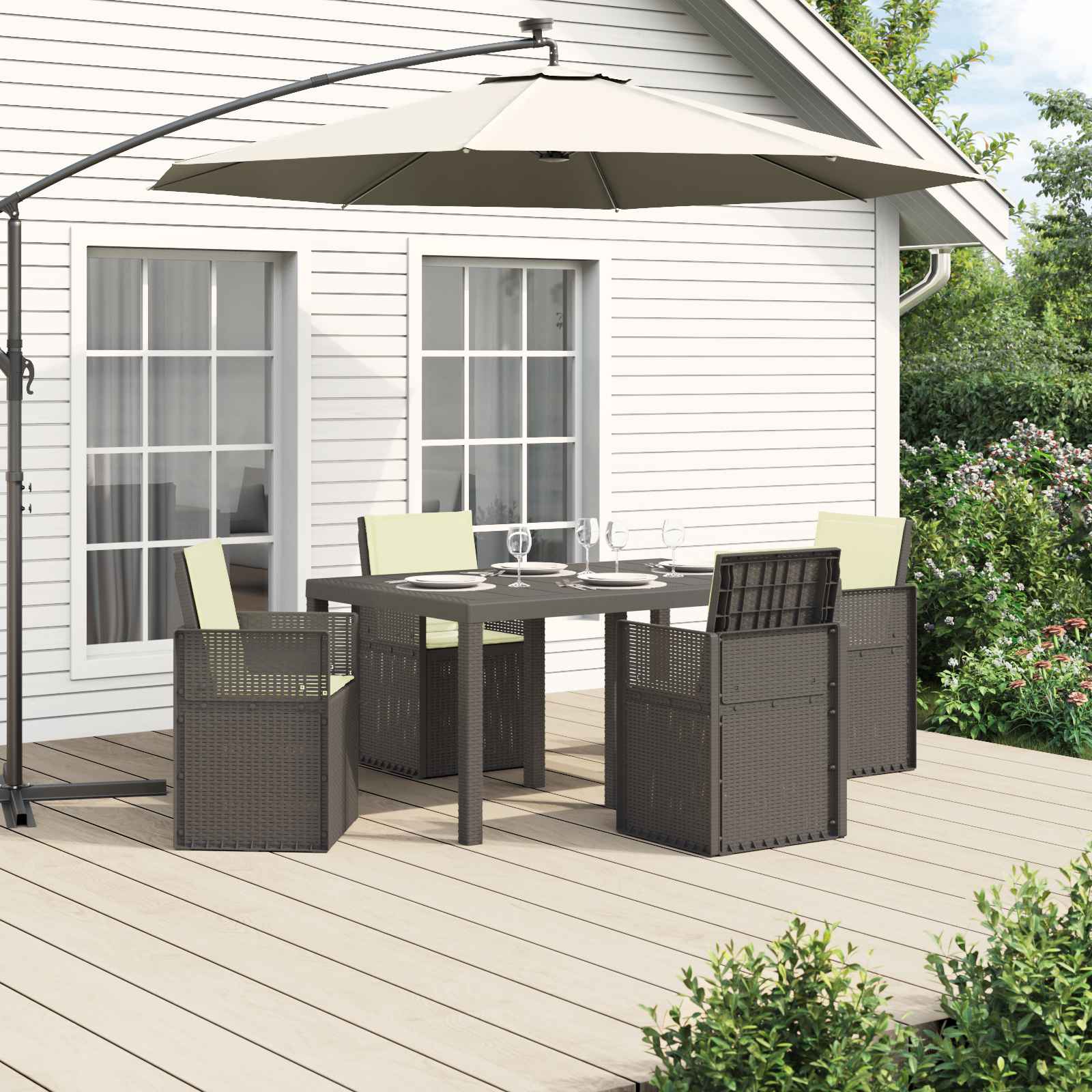 Set da Pranzo per Giardino 5 pz Grigio chiaro e panna PP | homemem39