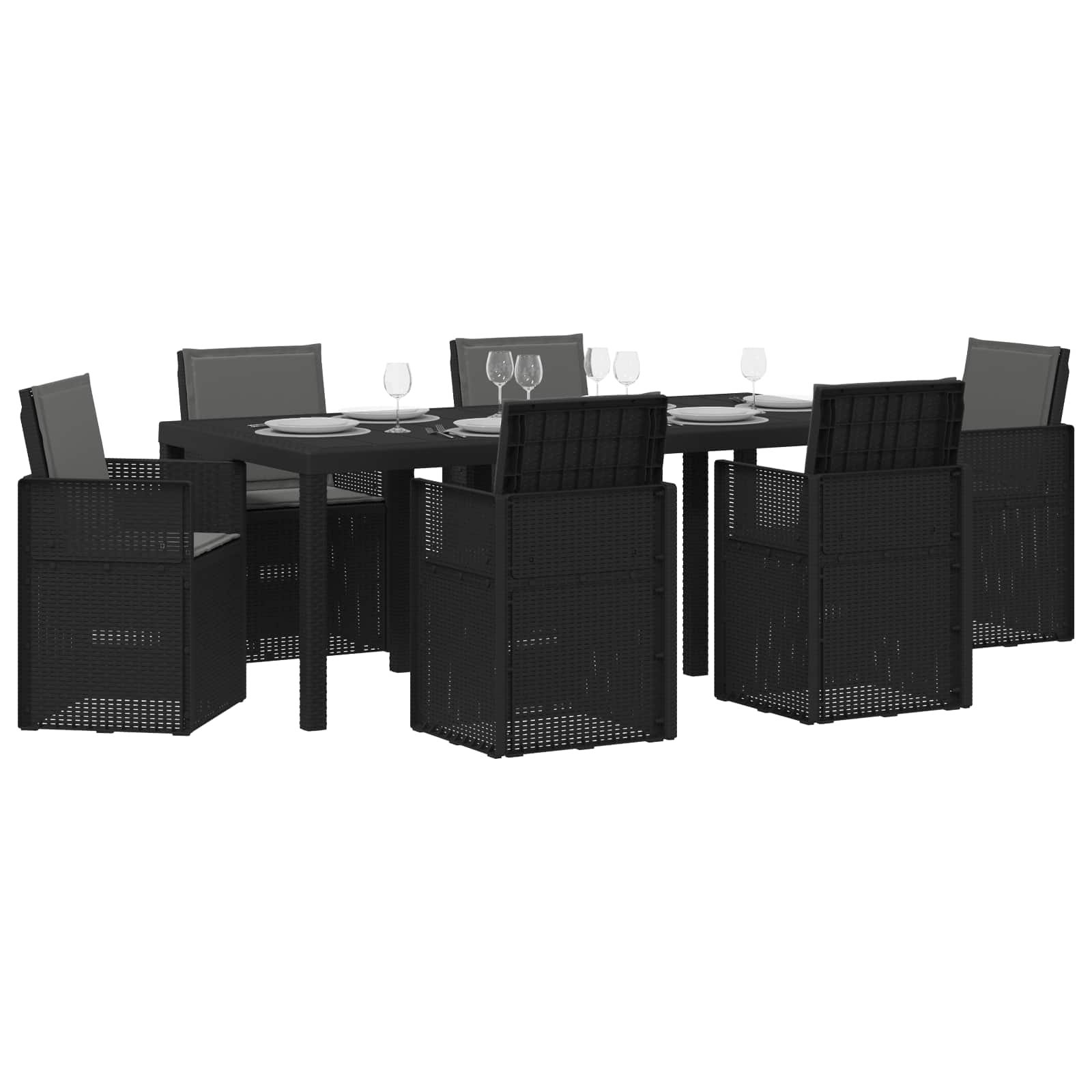 Set da Pranzo per Giardino con cuscino 7 pcs Antracite PP | homemem39