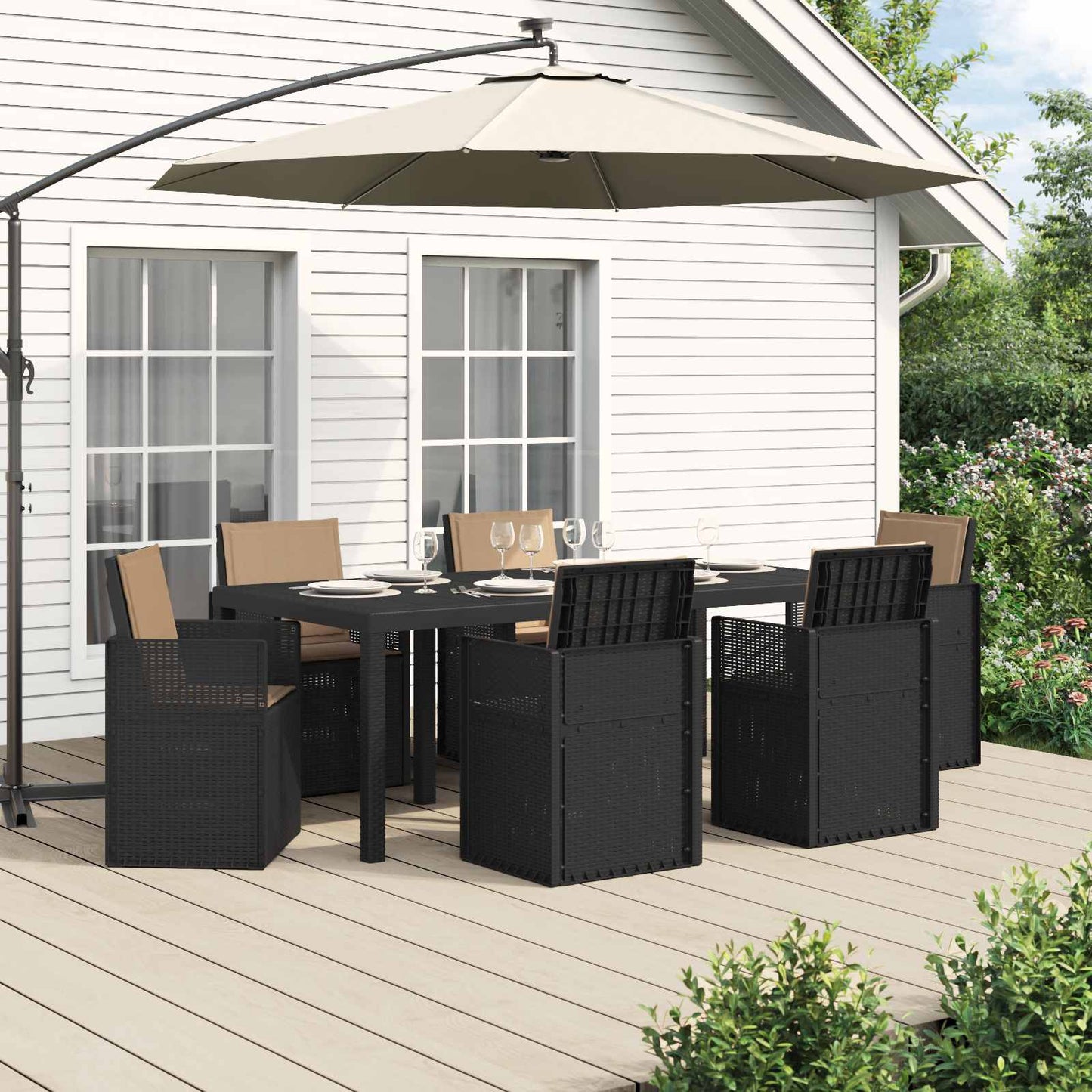 Set da Pranzo per Giardino 7 pcs Antracite e Tortora PP | homemem39