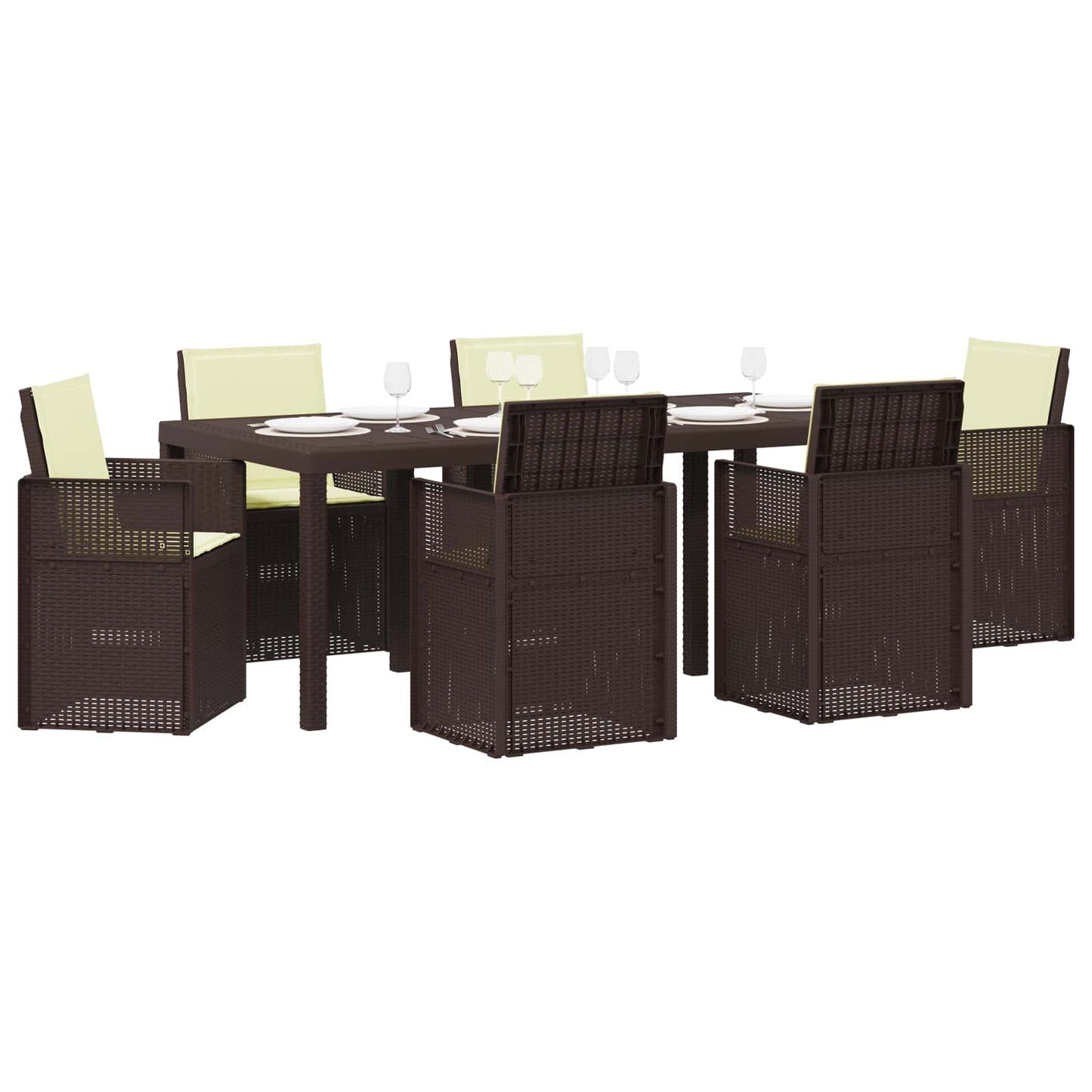 Set da Pranzo per Giardino con cuscino 7 pcs Marrone e Crema PP | homemem39