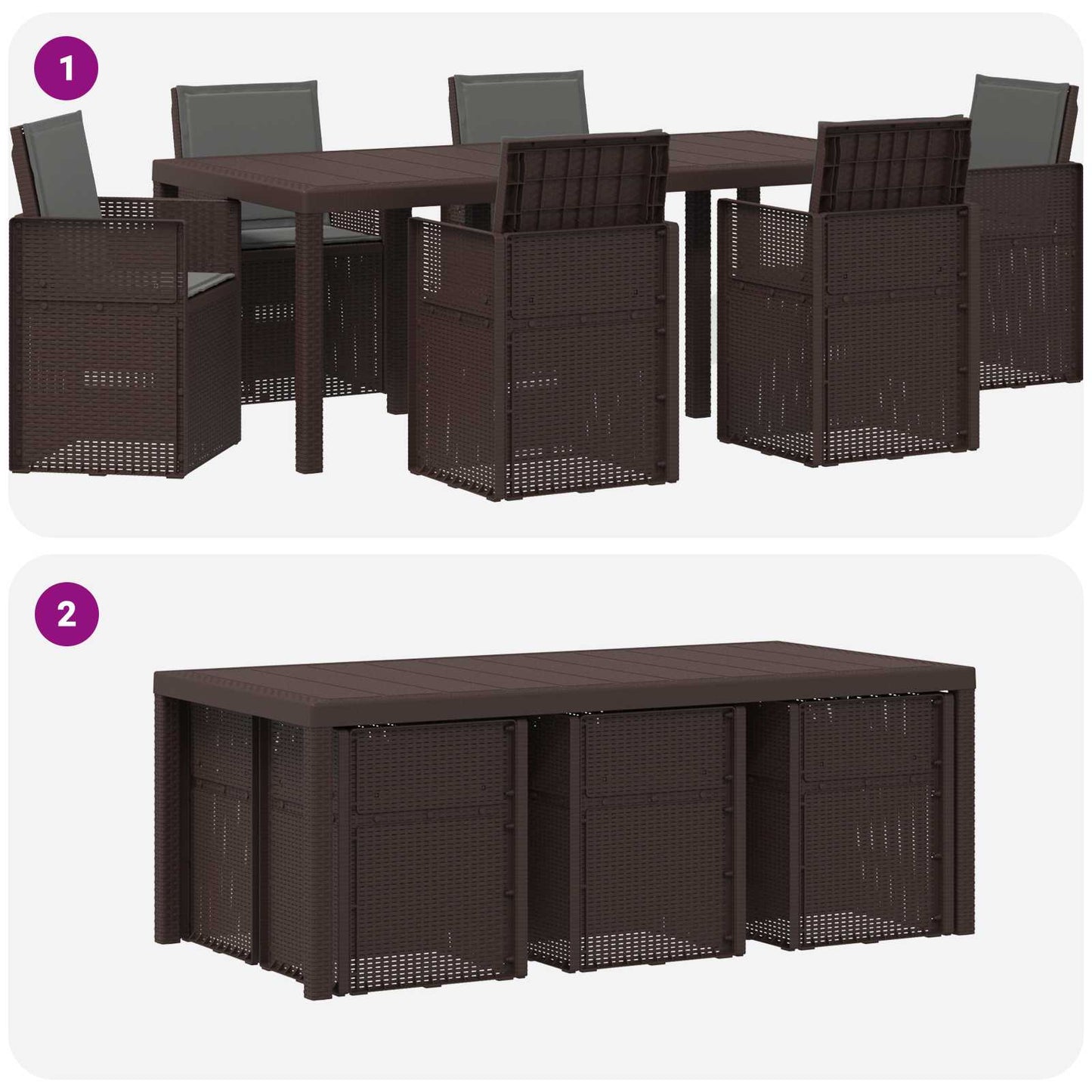 Set da Pranzo per Giardino 7 pcs Marrone e Antracite PP | homemem39