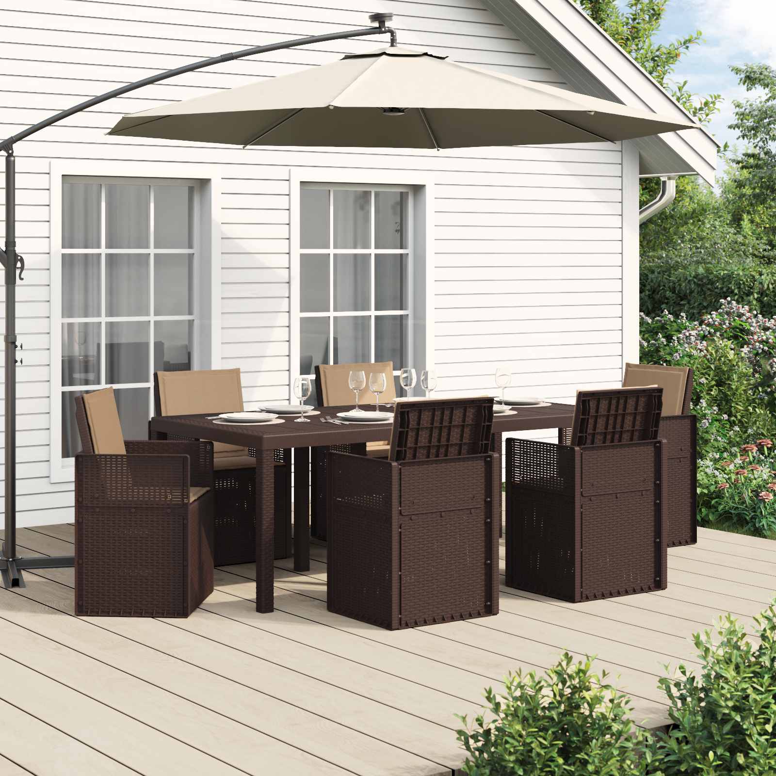 Set da Pranzo per Giardino 7 pcs Marrone e Tortora PP | homemem39
