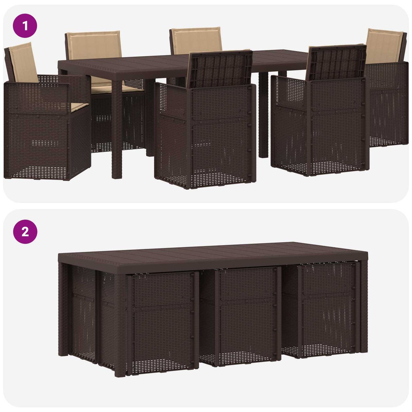 Set da Pranzo per Giardino 7 pcs Marrone e Tortora PP | homemem39