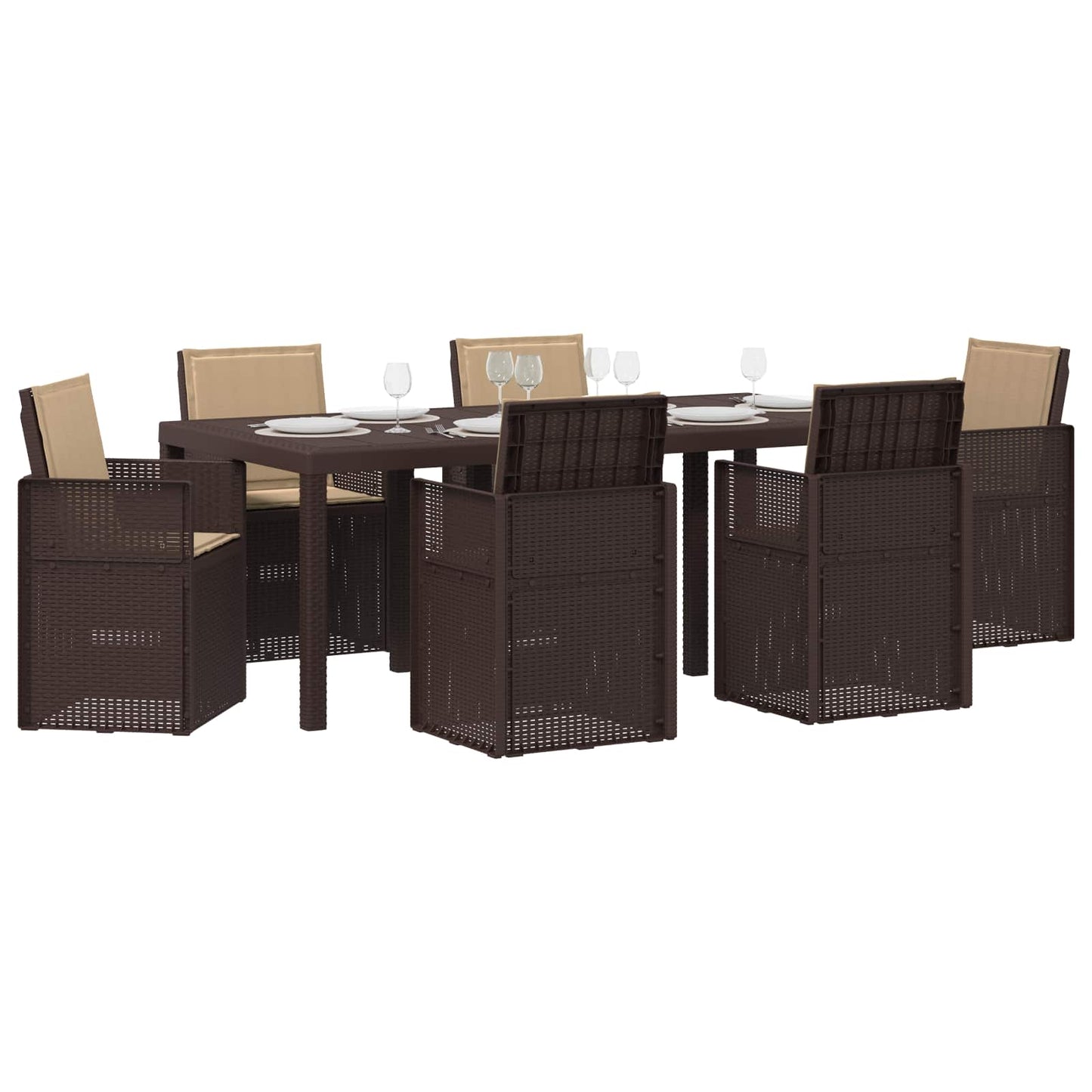 Set da Pranzo per Giardino 7 pcs Marrone e Tortora PP | homemem39