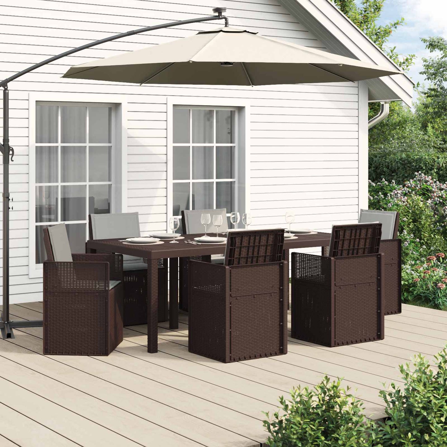 Set da Pranzo per Giardino 7 pcs Marrone e Grigio Chiaro PP | homemem39