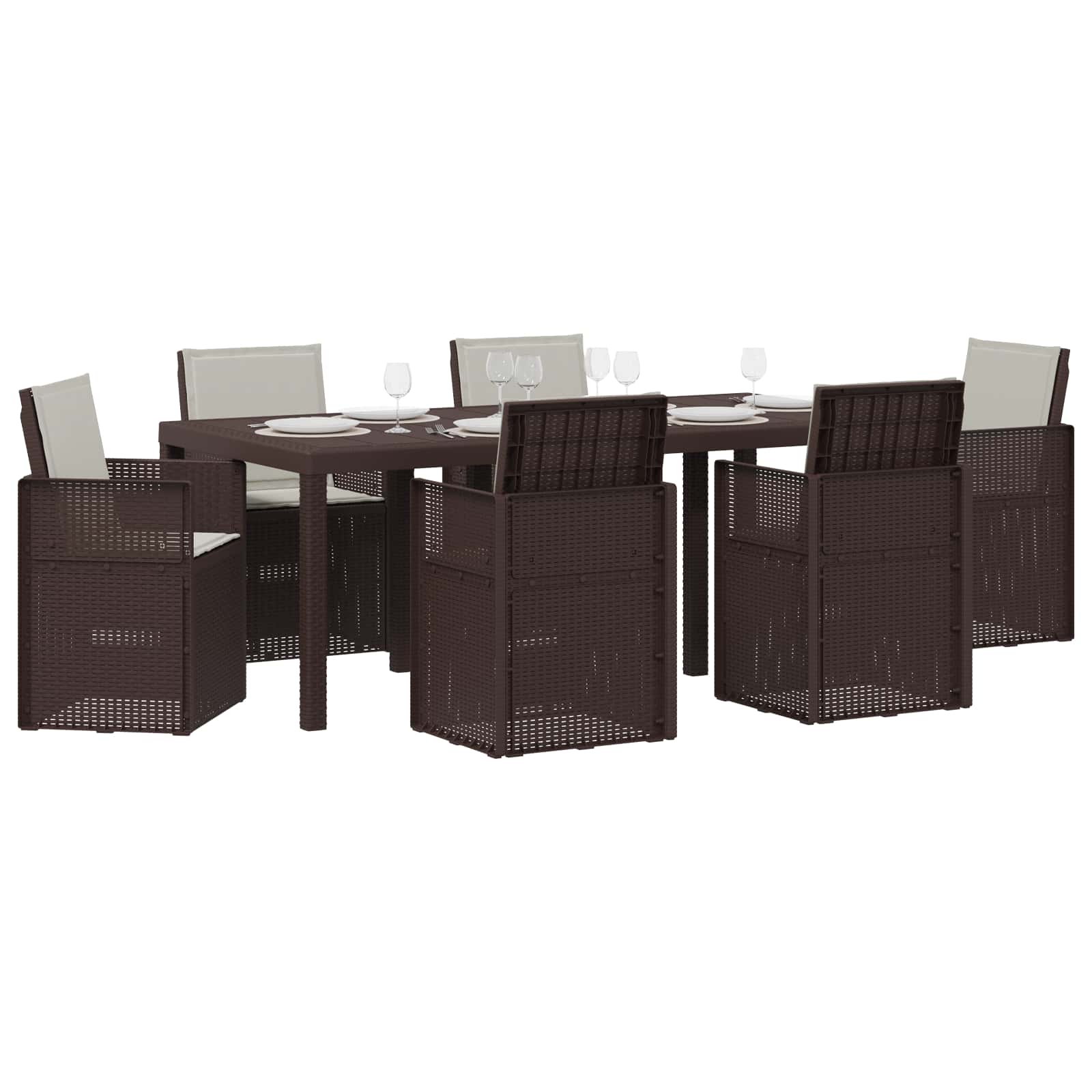 Set da Pranzo per Giardino 7 pcs Marrone e Grigio Chiaro PP | homemem39
