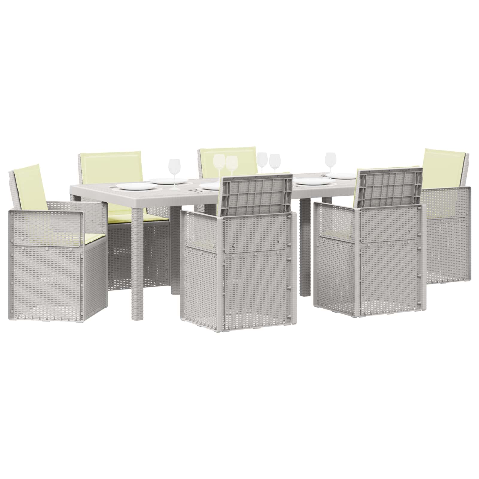 Set da Pranzo per Giardino con cuscino 7 pcs Bianco e Crema PP | homemem39