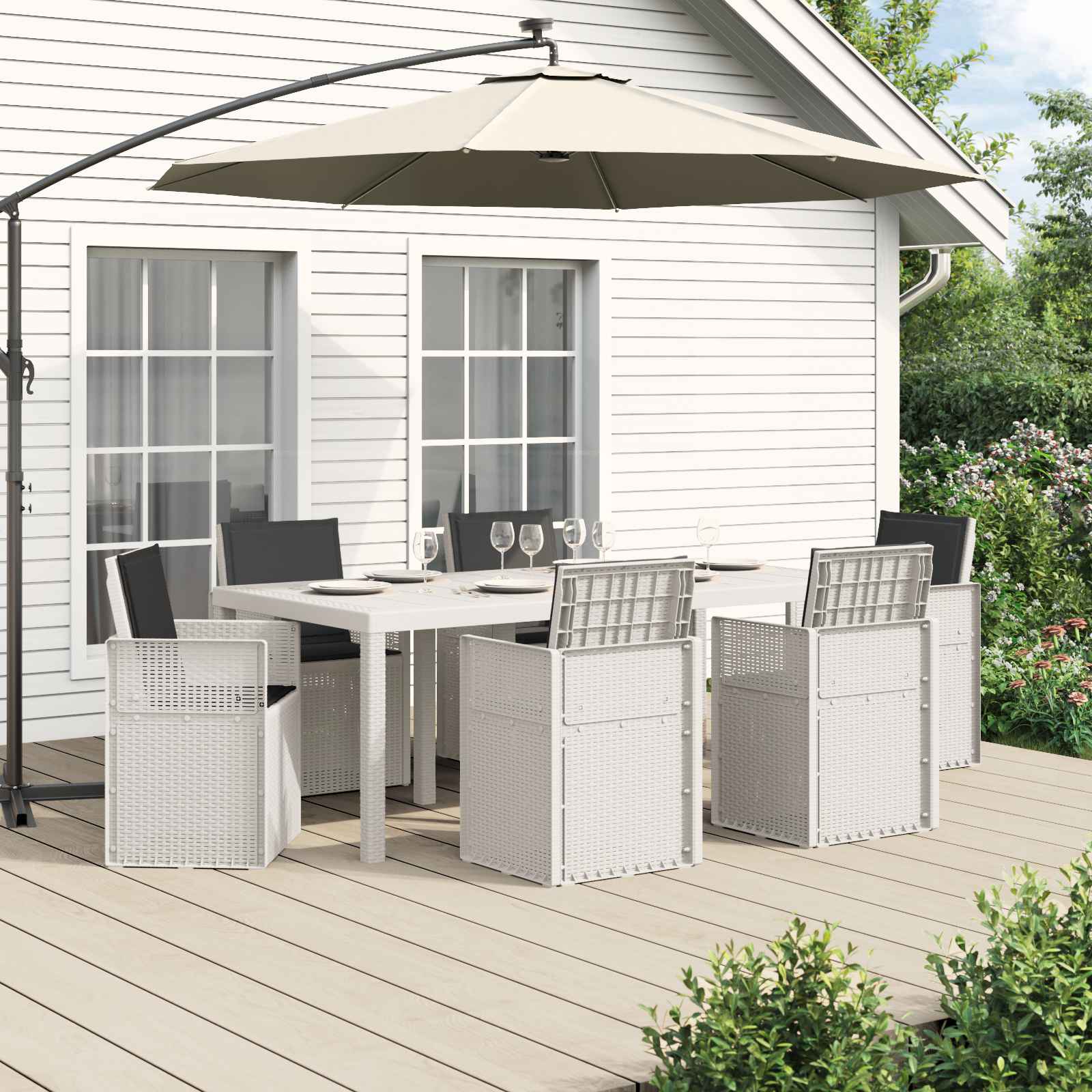 Set da Pranzo per Giardino 7 pcs Bianco e Antracite PP | homemem39