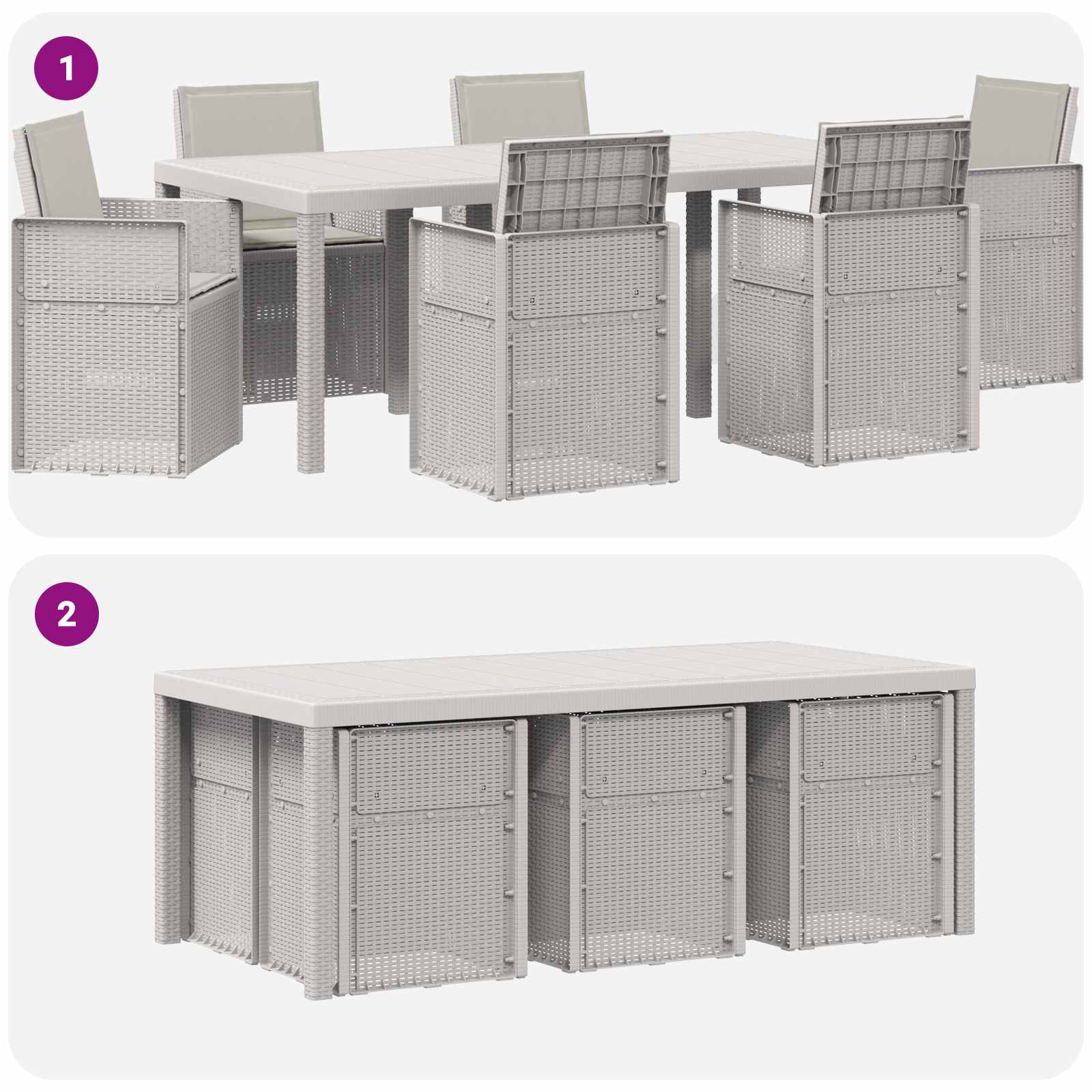 Set da Pranzo per Giardino 7 pcs Bianco e Grigio Chiaro PP | homemem39