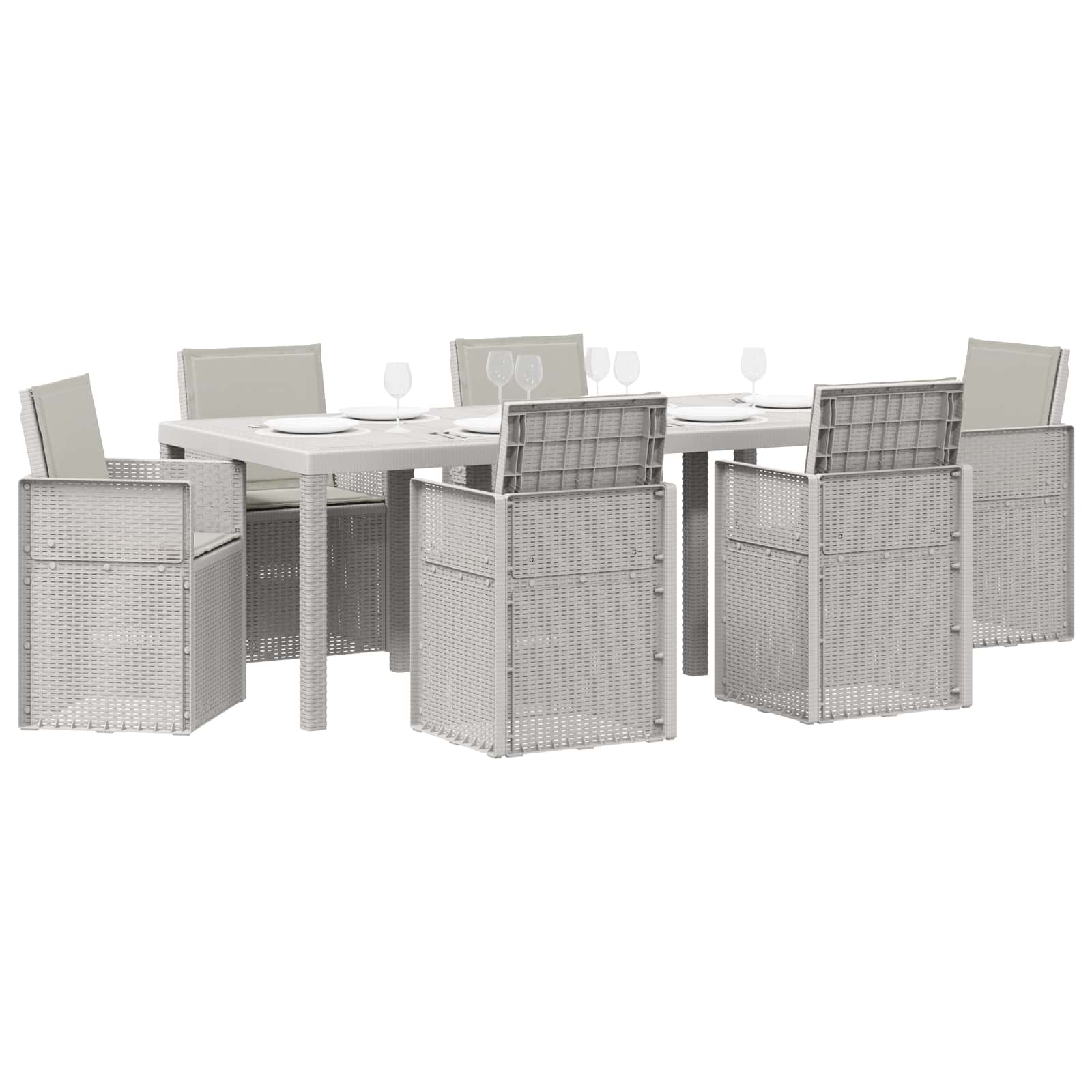Set da Pranzo per Giardino 7 pcs Bianco e Grigio Chiaro PP | homemem39