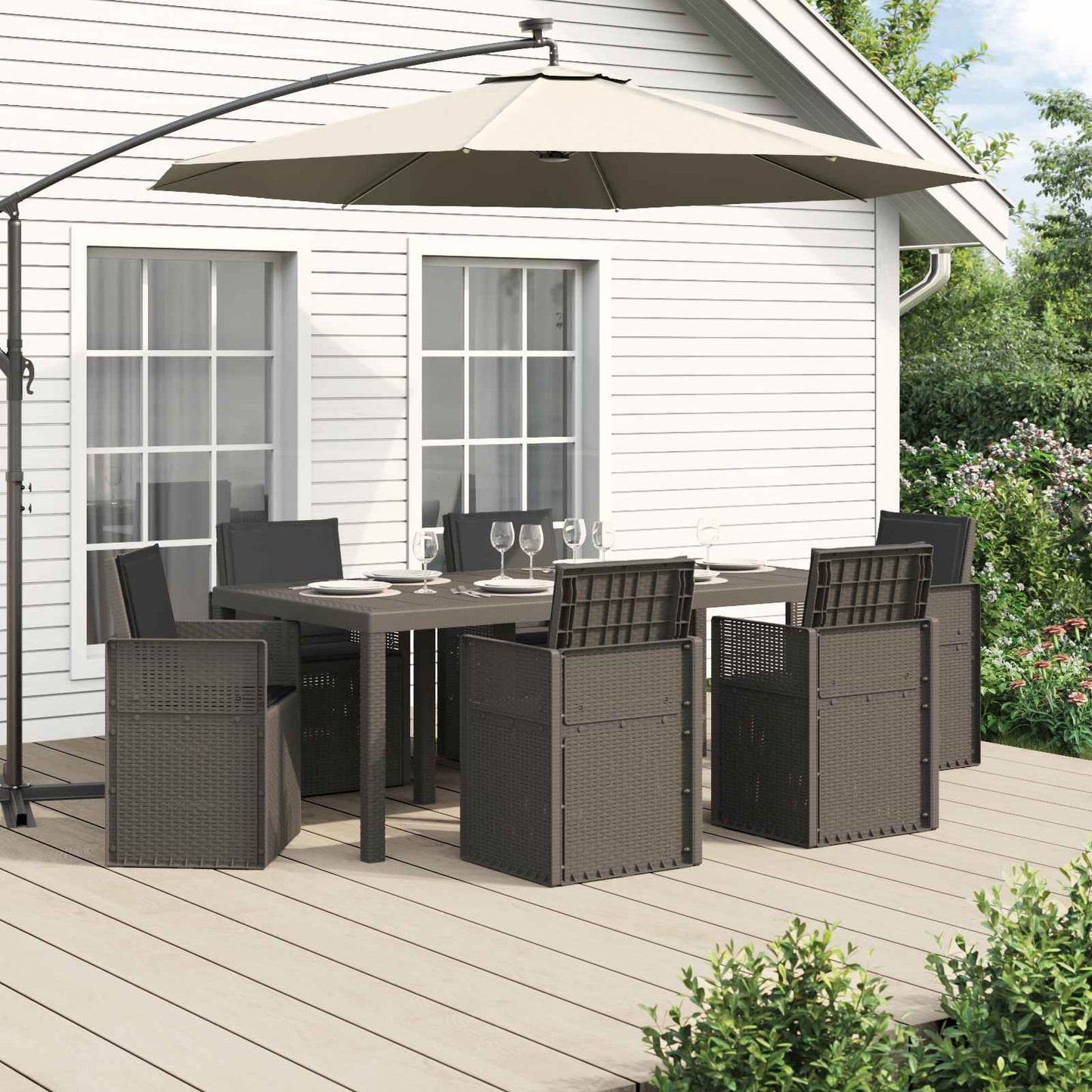 Set da Pranzo per Giardino 7 pcs Grigio chiaro e Antracite PP | homemem39