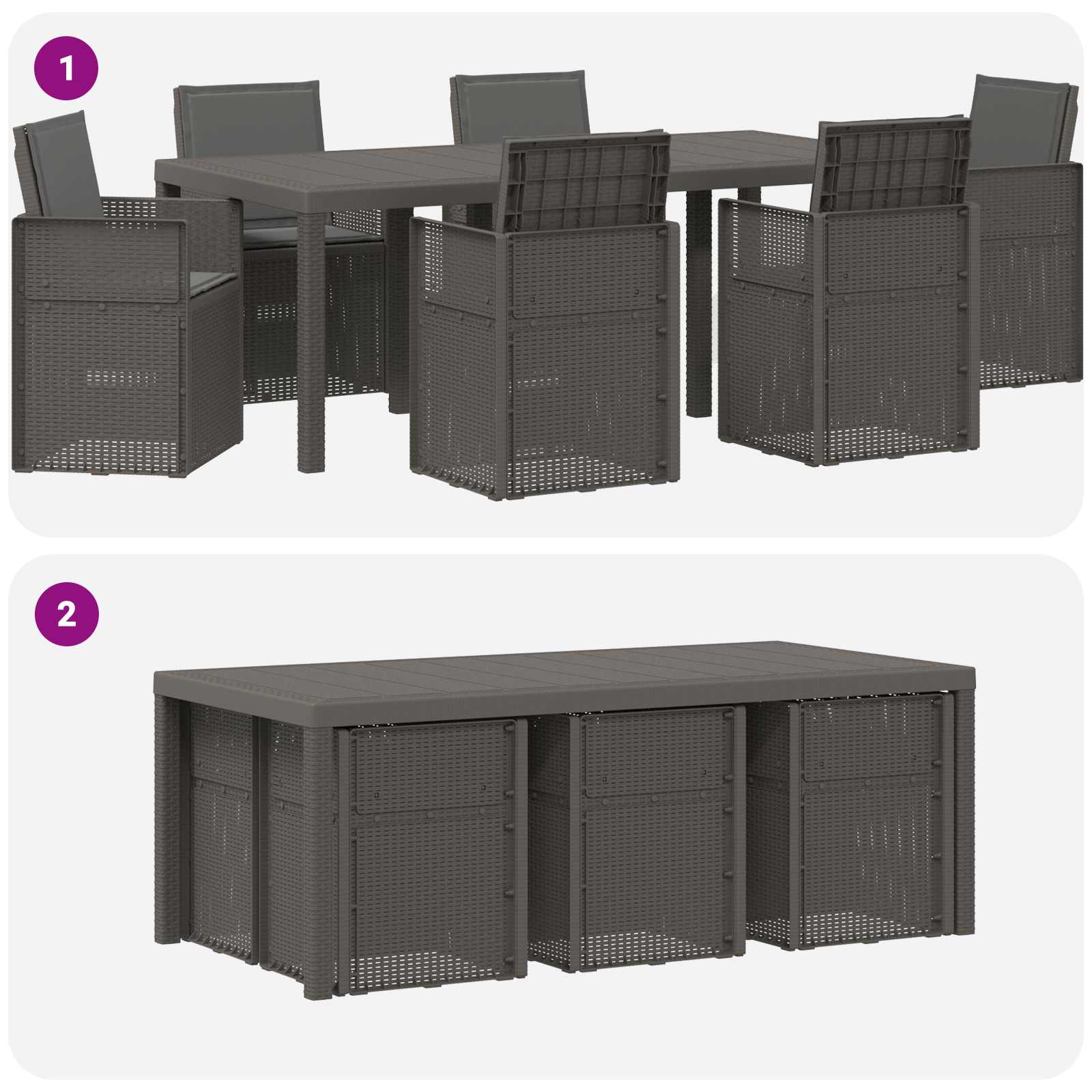 Set da Pranzo per Giardino 7 pcs Grigio chiaro e Antracite PP | homemem39
