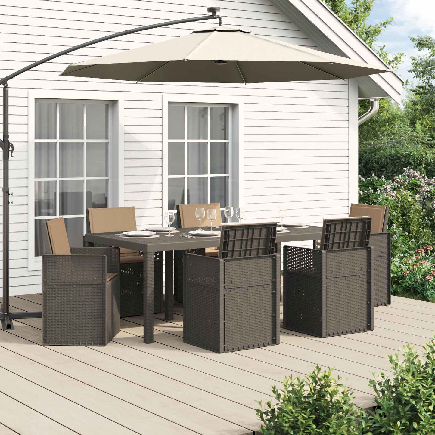 Set da Pranzo per Giardino 7 pcs Grigio chiaro e Tortora PP