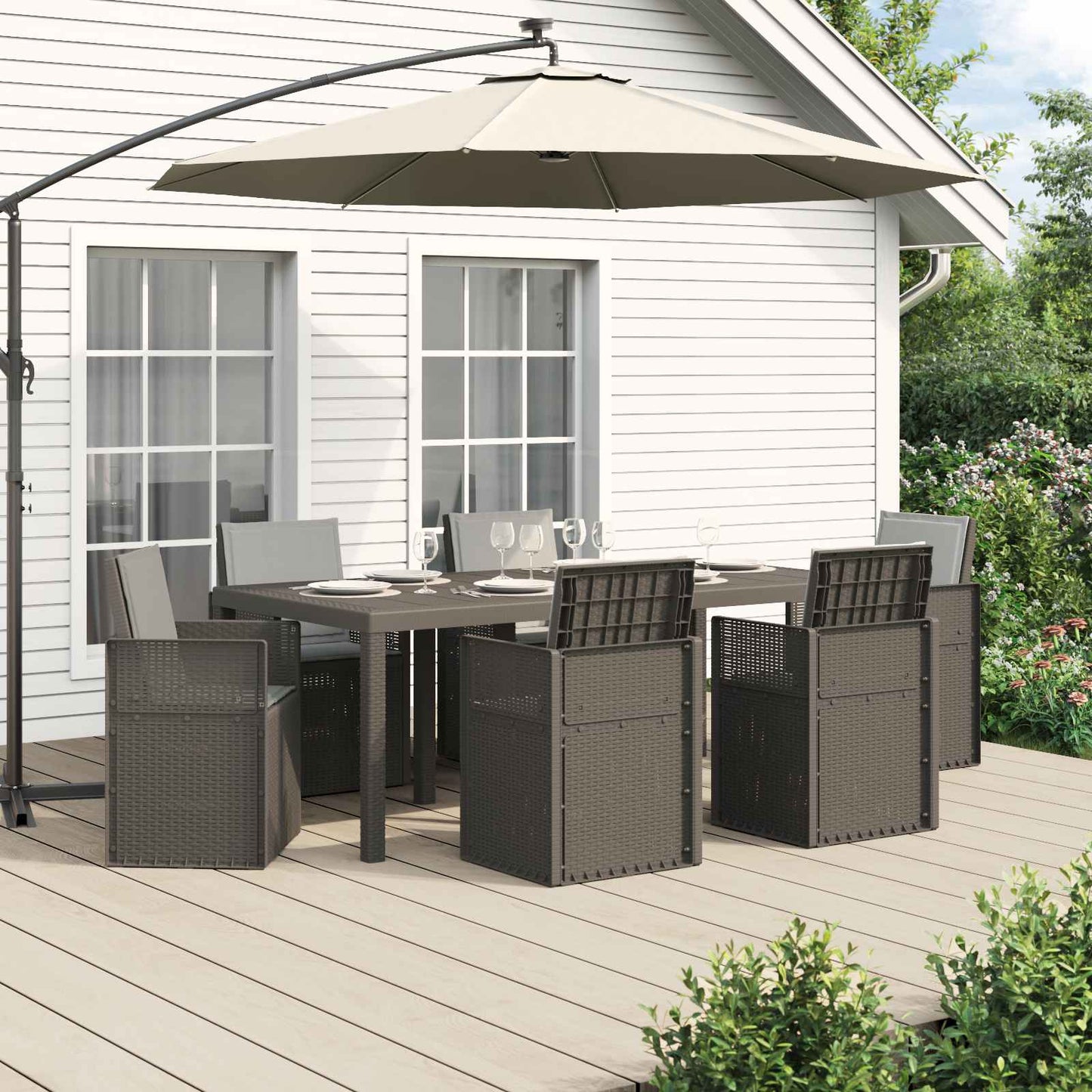 Set da Pranzo per Giardino con cuscino 7 pcs Grigio Chiaro PP | homemem39