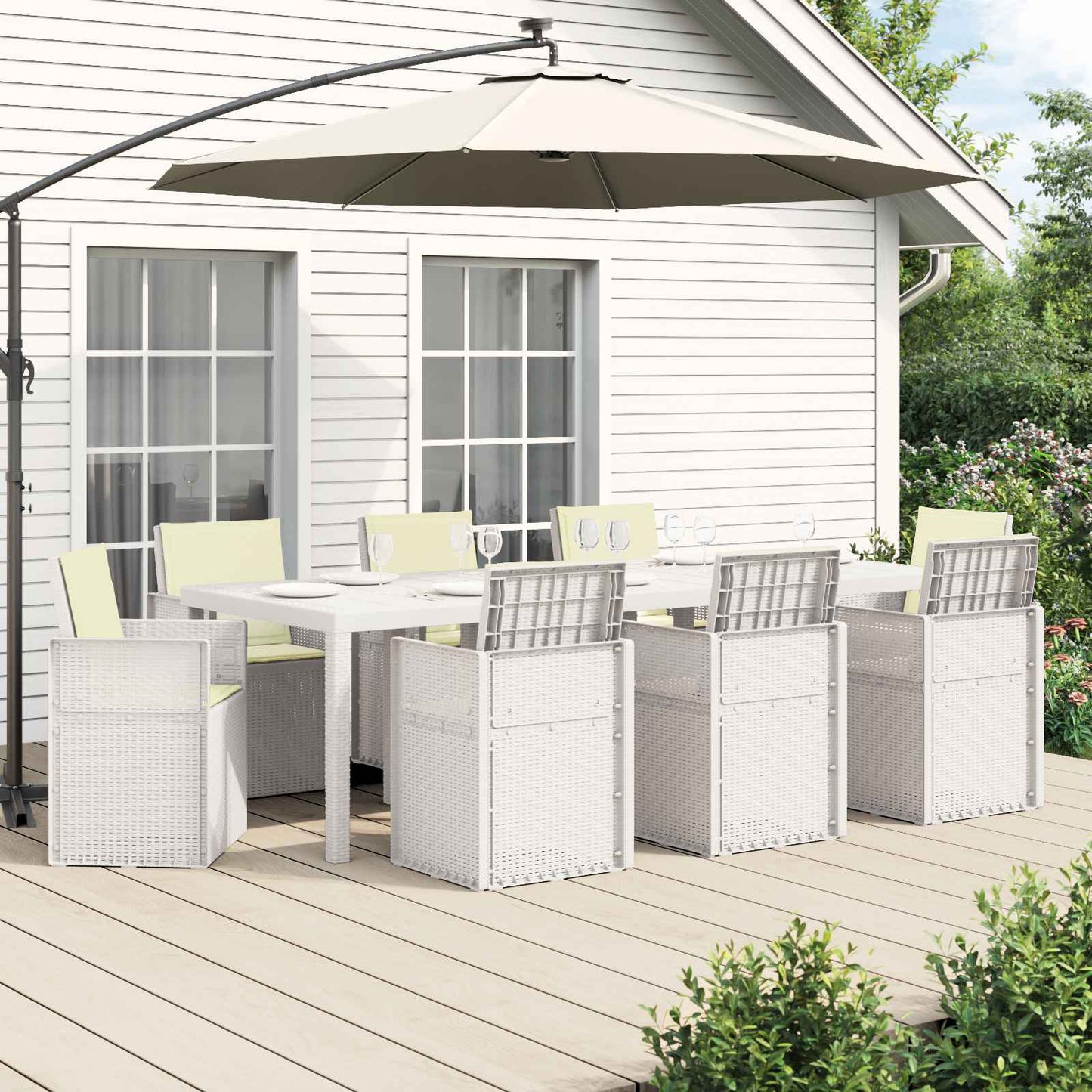 Set da Pranzo per Giardino 9 pz Bianco e Crema PP