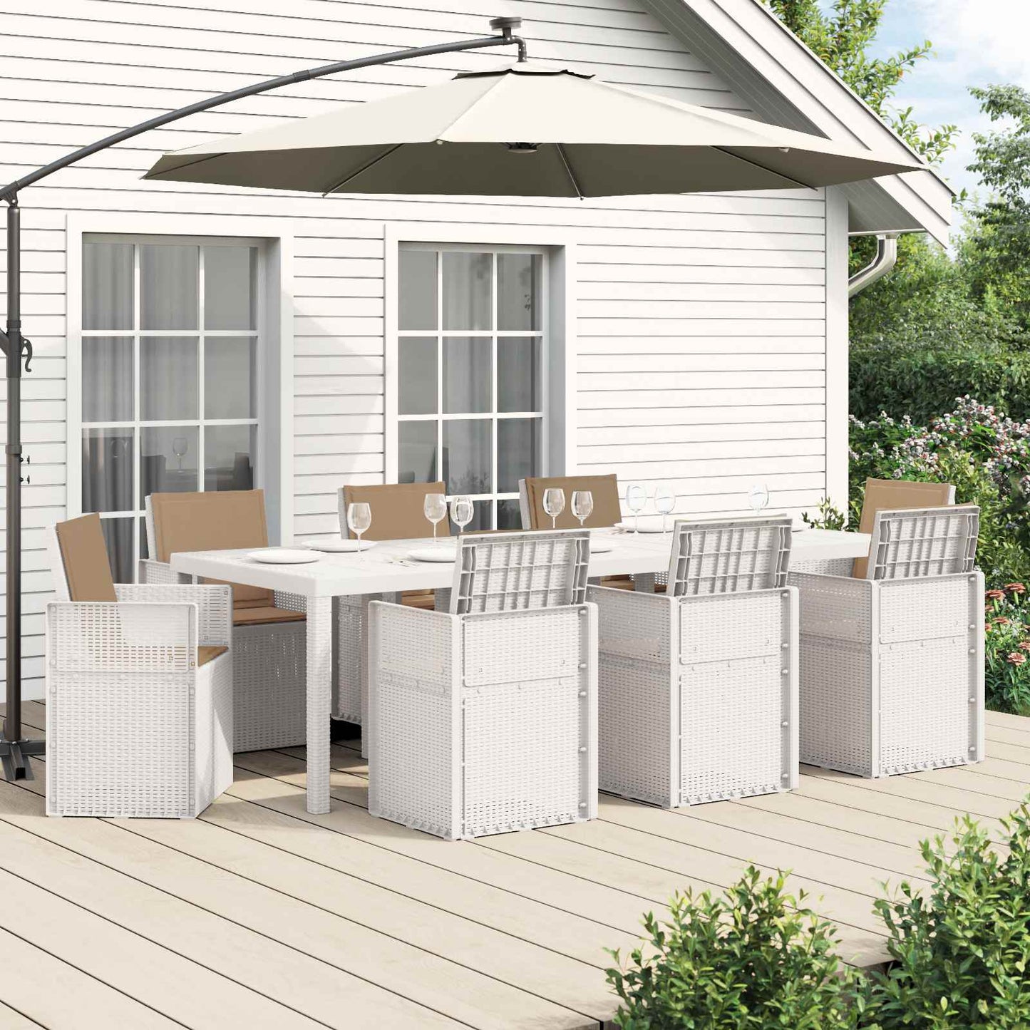 Set da Pranzo per Giardino 9 pz Bianco e Tortora PP