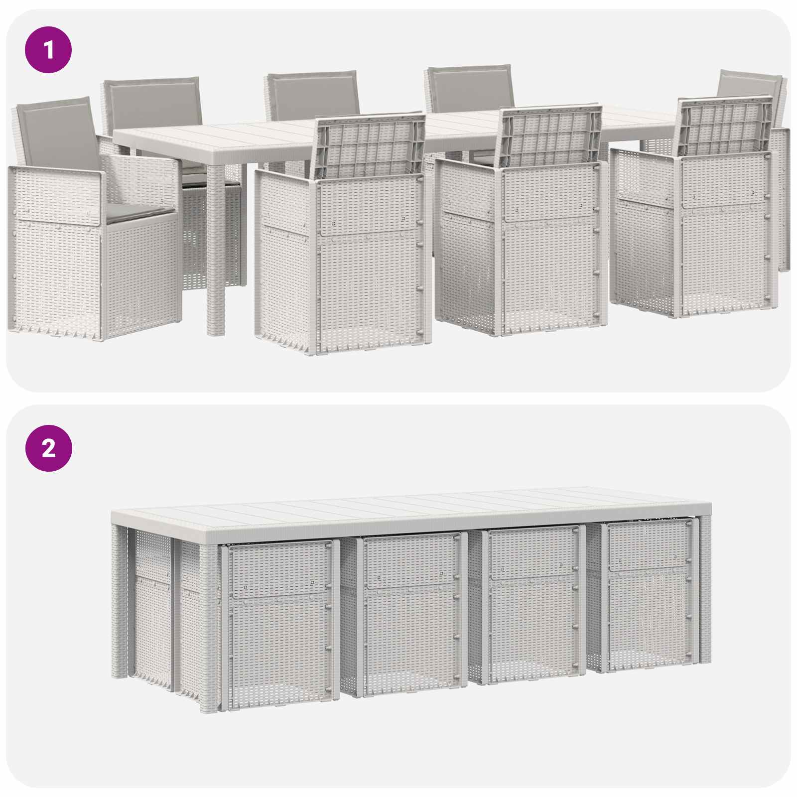Set da Pranzo per Giardino 9 pz Bianco e Grigio Chiaro PP | homemem39