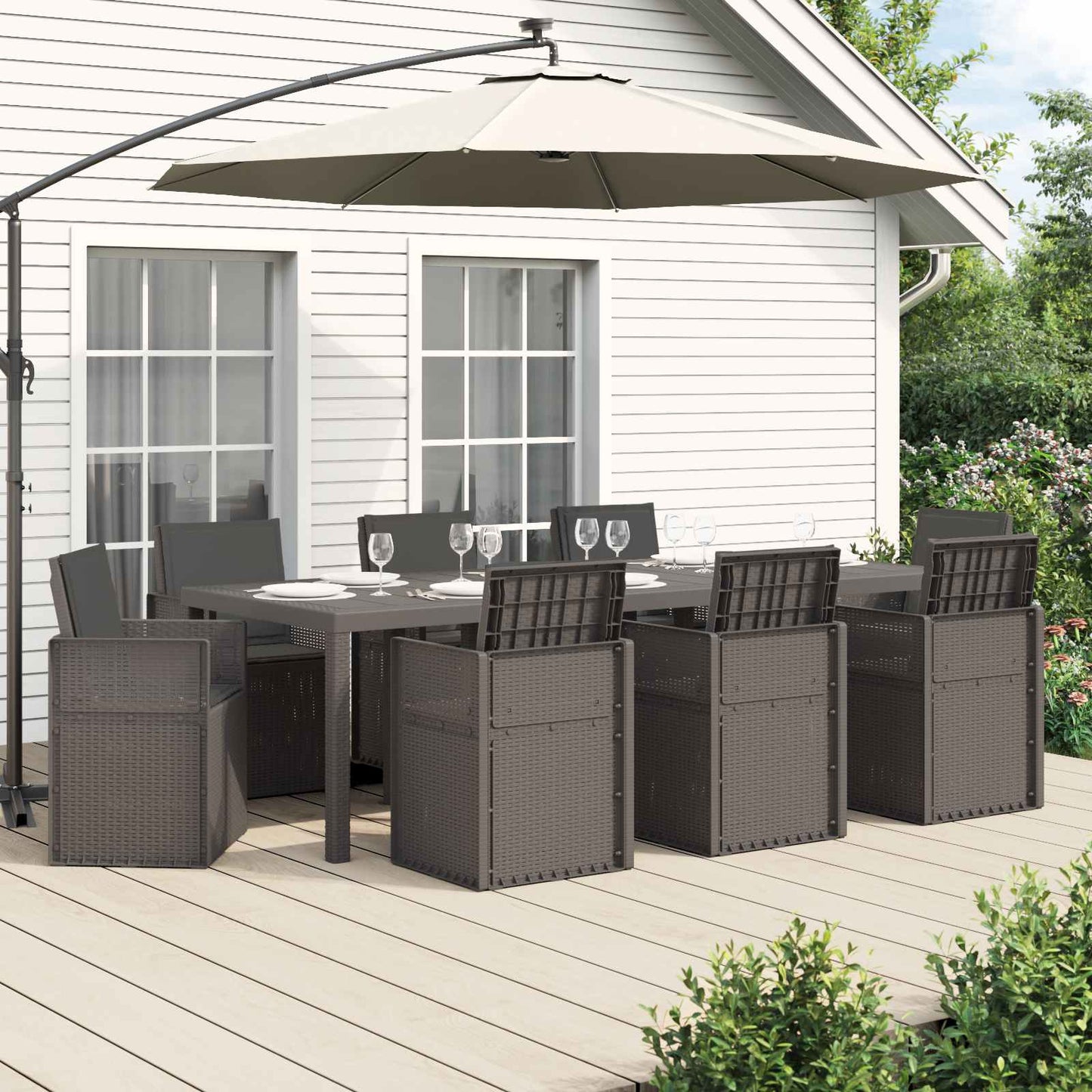 Set da Pranzo per Giardino 9 pz Grigio chiaro e Antracite PP