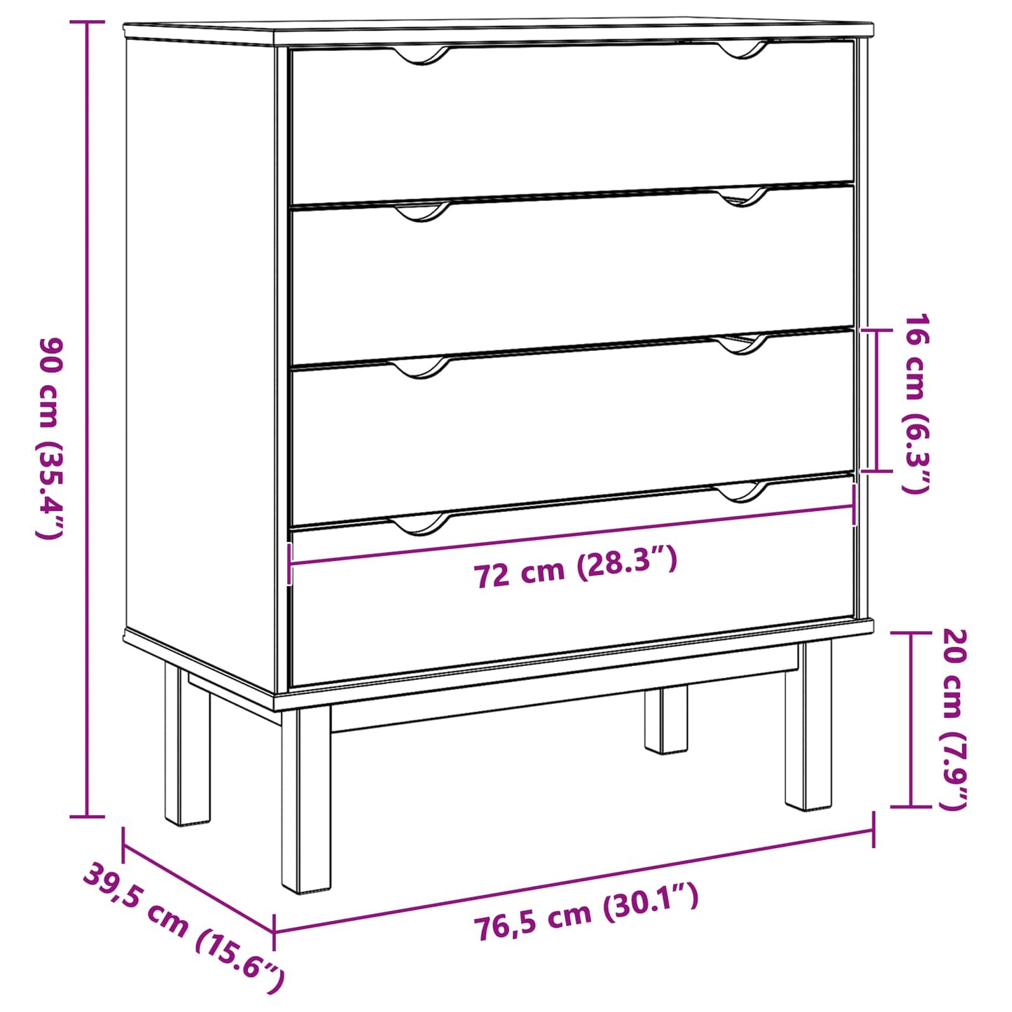 Cassettiera con cassetto OTTA Nero 76,5 x 39,5 x 90 cm | homemem39