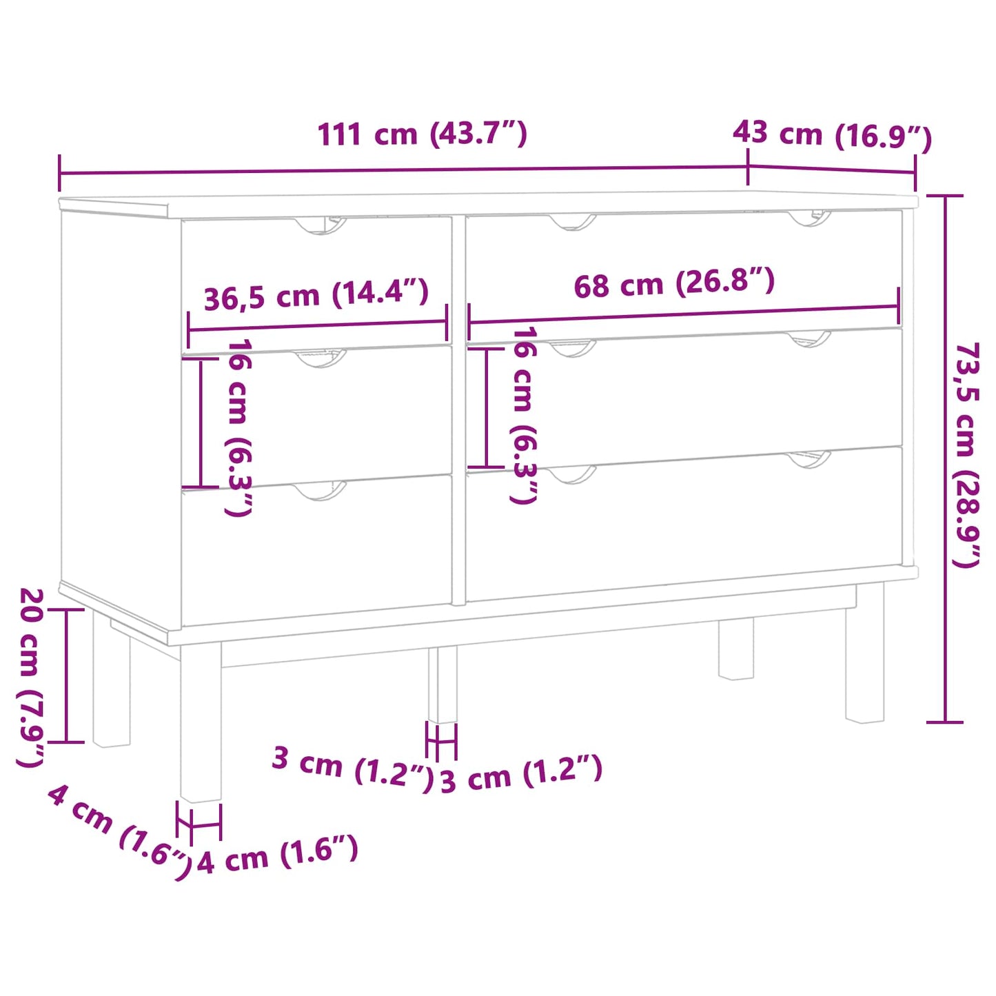 Mobile con Cassetti con cassetto OTTA Nero 111 x 43 x 73,5 cm | homemem39