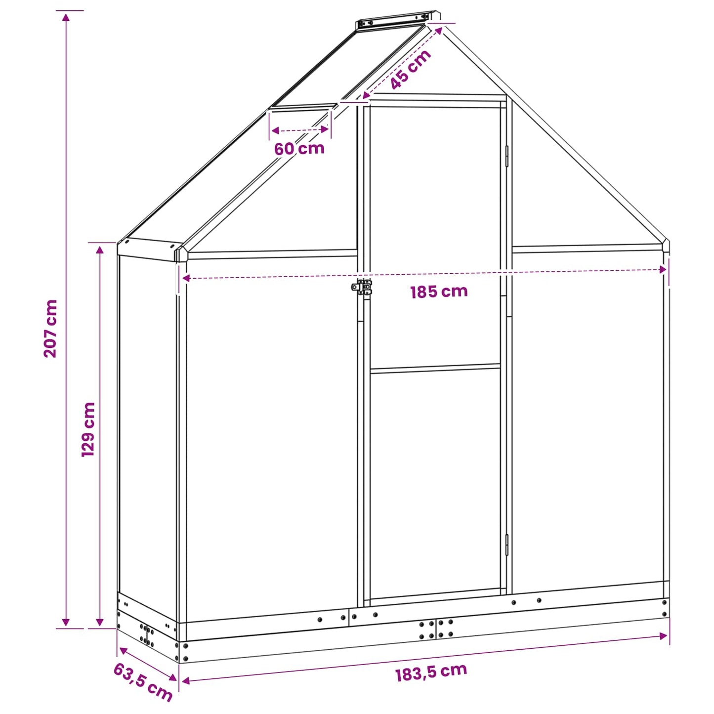 Serra da Giardino con porta Antracite 183,5 x 63,5 x 207 cm | homemem39