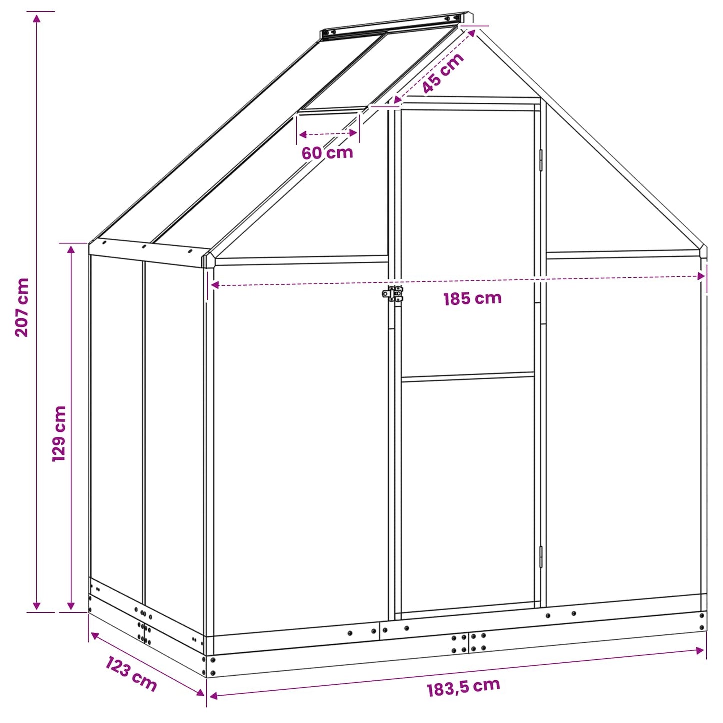Serra da Giardino con porta Antracite 183,5 x 123 x 207 cm | homemem39