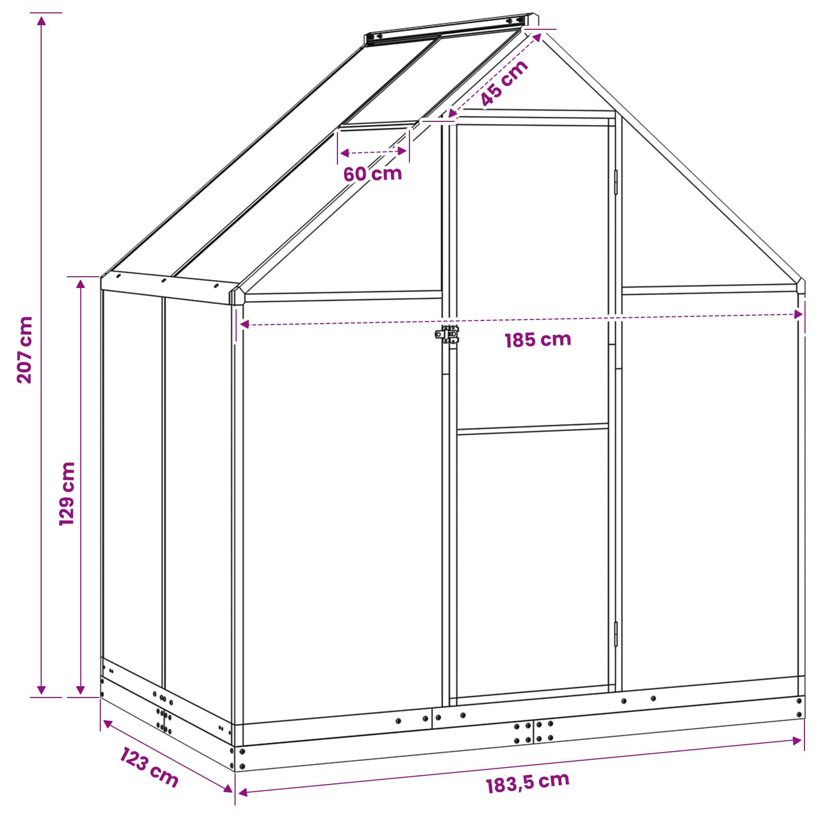 Serra da Giardino con porta Antracite 183,5 x 123 x 207 cm | homemem39