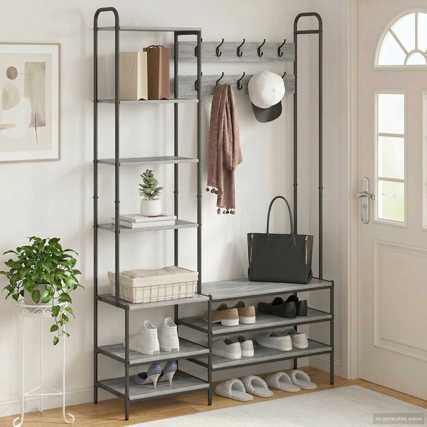 Appendiabiti con panca per scarpe Sonoma grigio | homemem39