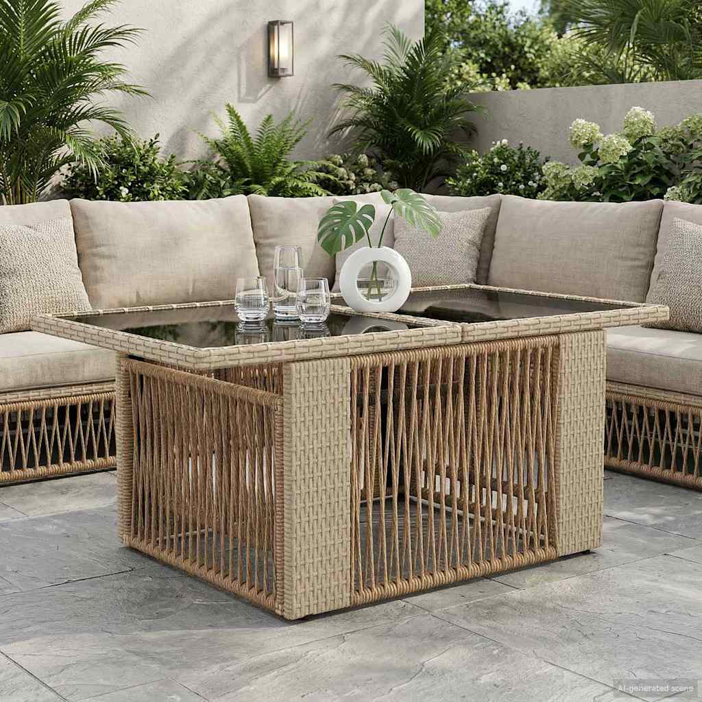 Tavolo da Giardino Beige 100 x 55 x 37 cm Rattan PE e Vetro | homemem39