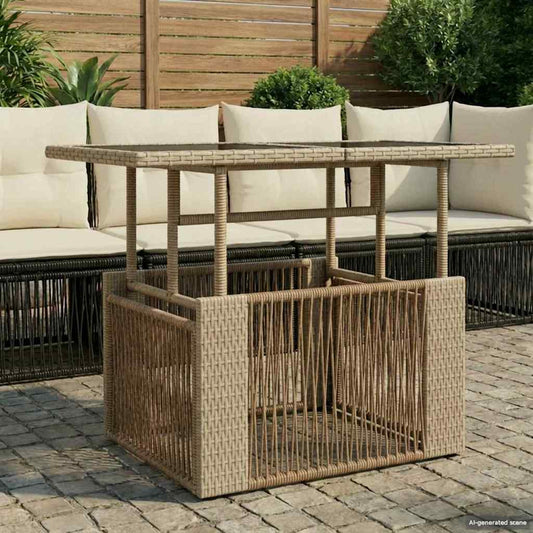 Tavolo da Giardino Beige 100 x 55 x 37 cm Rattan PE e Vetro | homemem39