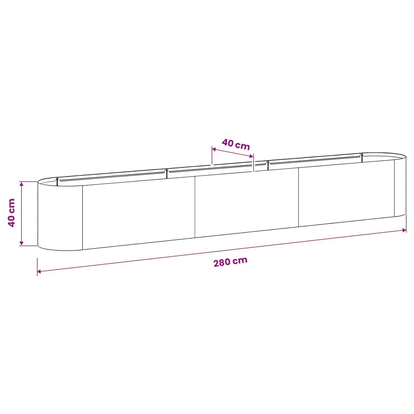 Letto rialzato da giardino Antracite 280 x 40 x 40 cm | homemem39