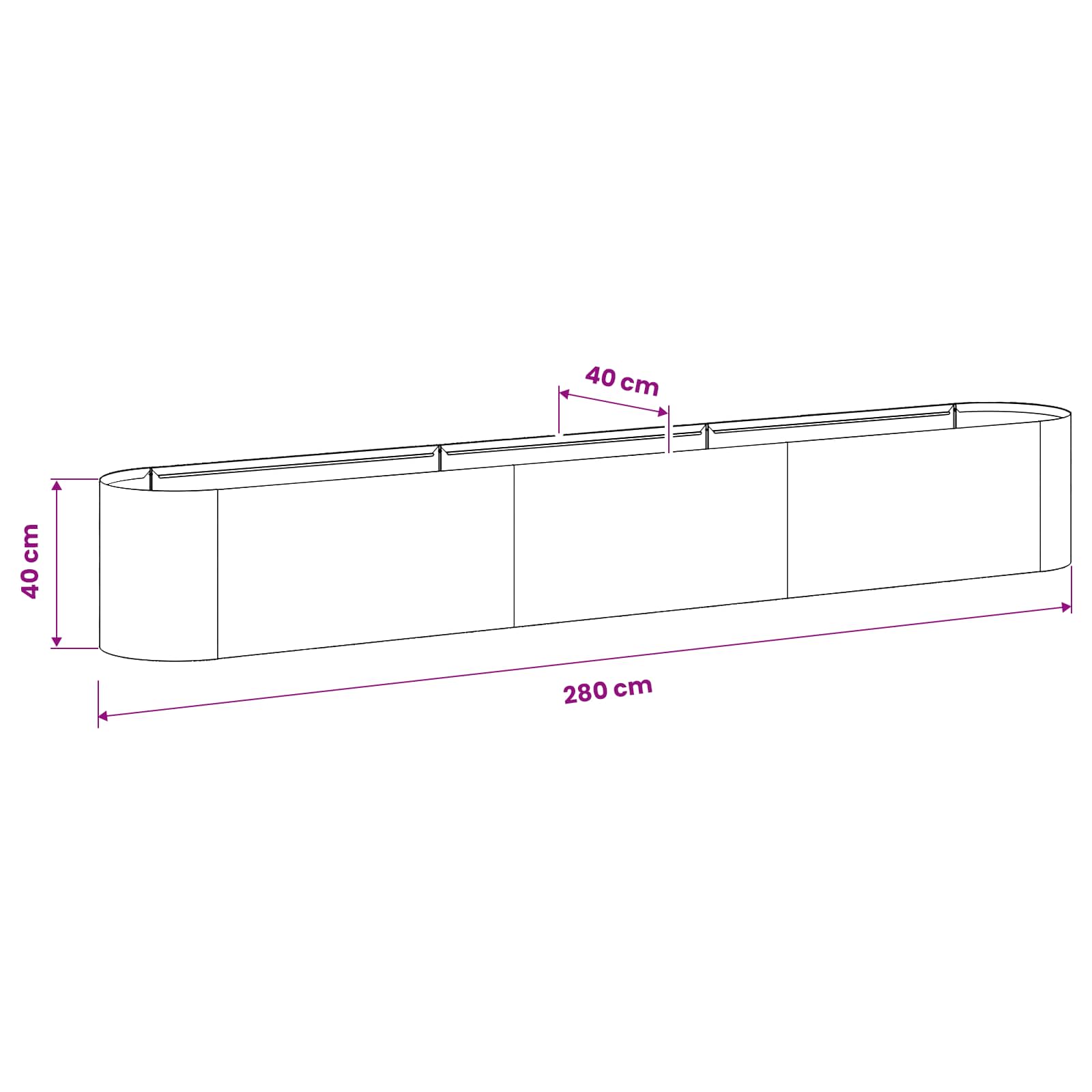 Letto rialzato da giardino Antracite 280 x 40 x 40 cm | homemem39
