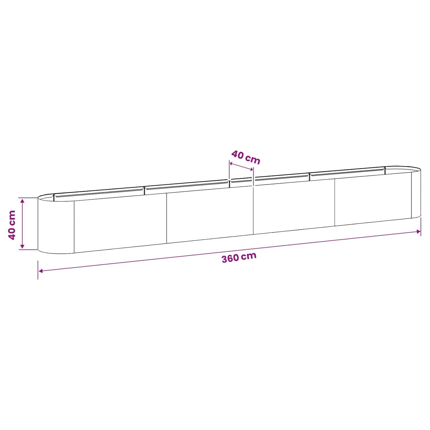 Letto rialzato da giardino Nero 360 x 40 x 40 cm | homemem39
