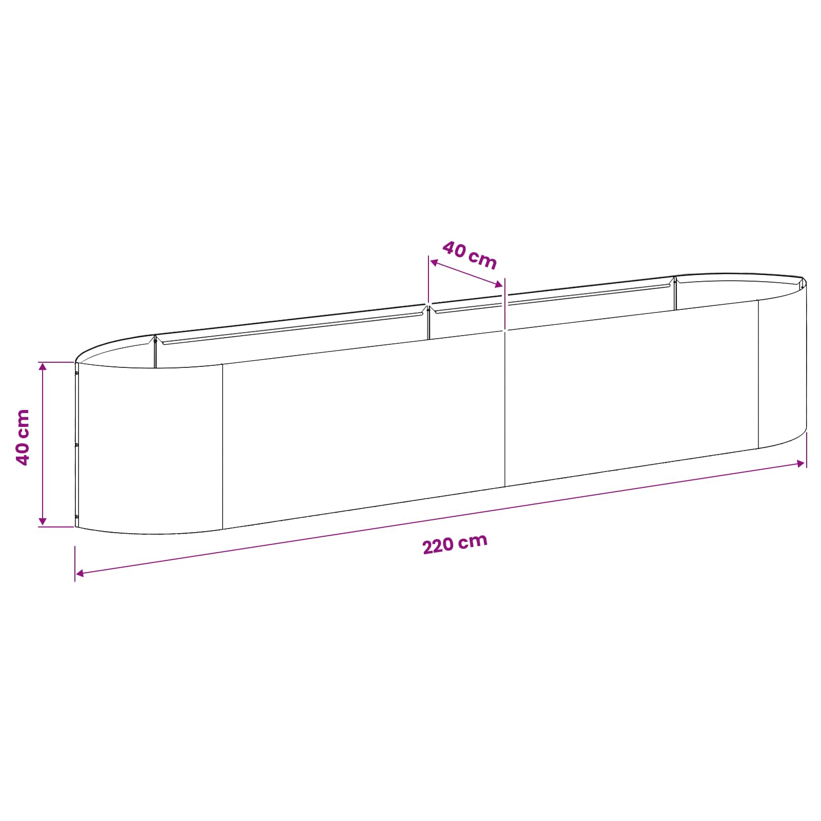 Letto rialzato da giardino Nero 220 x 40 x 40 cm Acciaio | homemem39