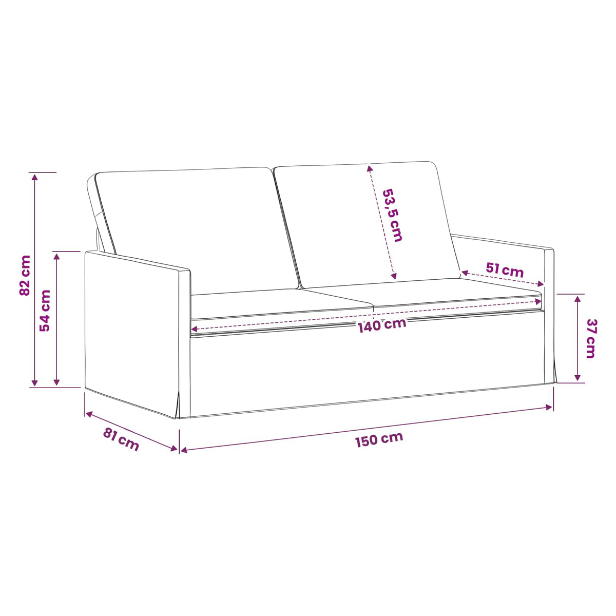 Divano a 2 posti Rosso Vino 150 x 81 x 82 cm Tessuto | homemem39