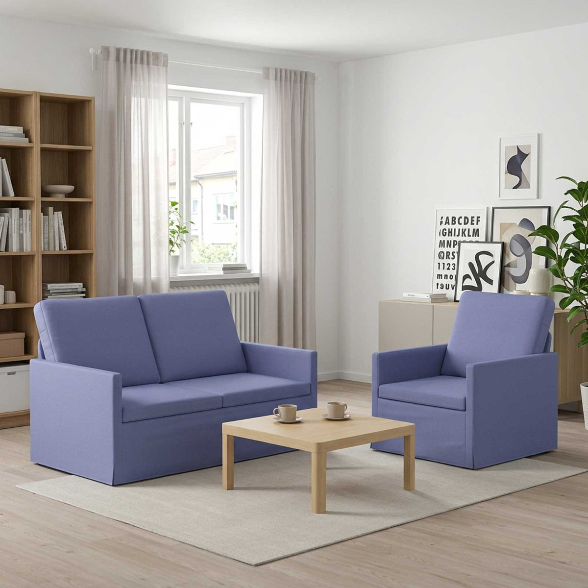 Set di divani 2 pcs Blu jeans Tessuto