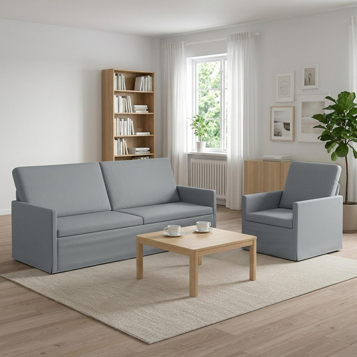 Set di divani 2 pcs Grigio Chiaro Tessuto